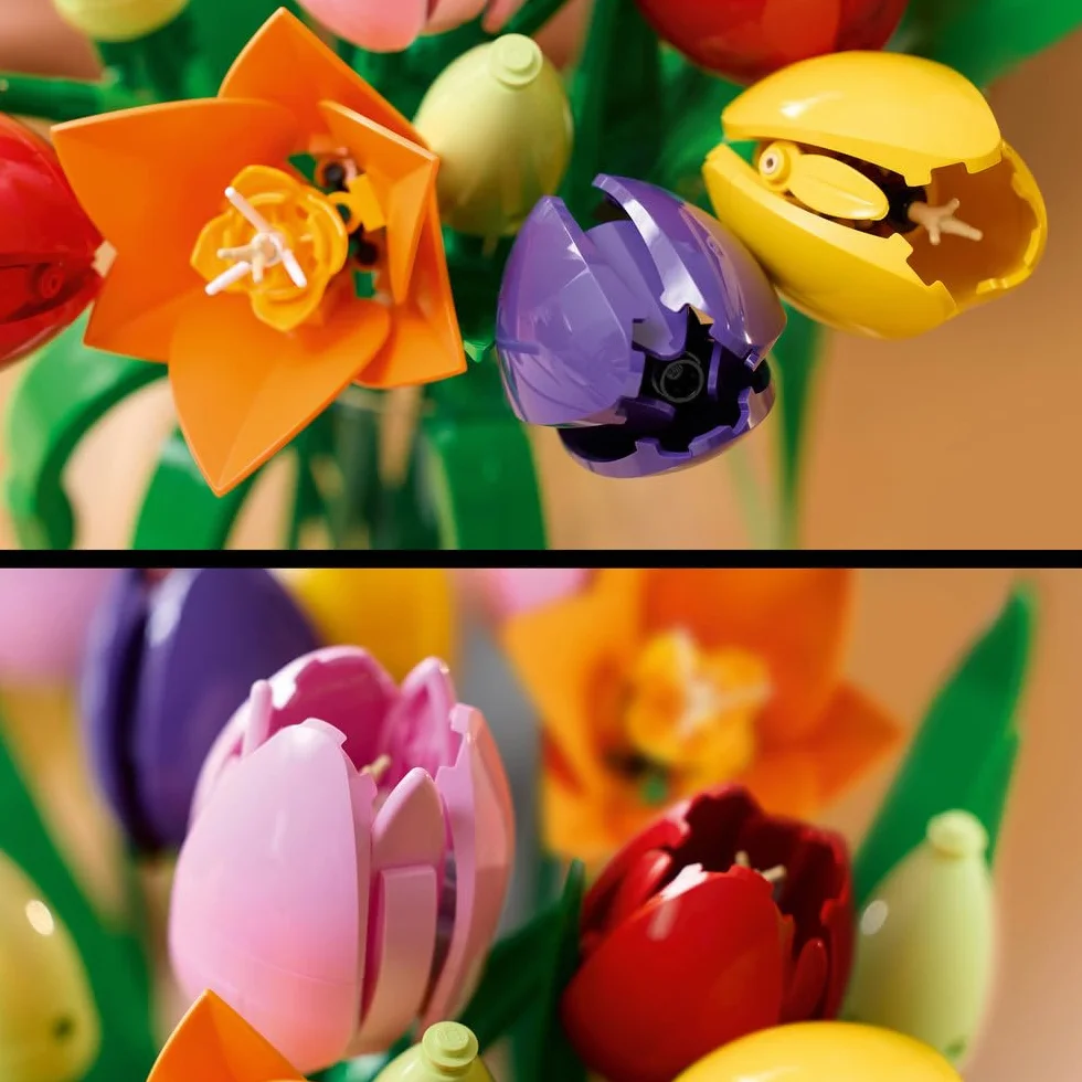 LEGO Botanicals Bukiet tulipanów, dekoracja kwiatowa, zestaw konstrukcyjny dla dorosłych z różnokolorowymi tulipanami w pięciu wersjach, pomysł na prezent dla kobiety i mężczyzny, na imieniny 11501