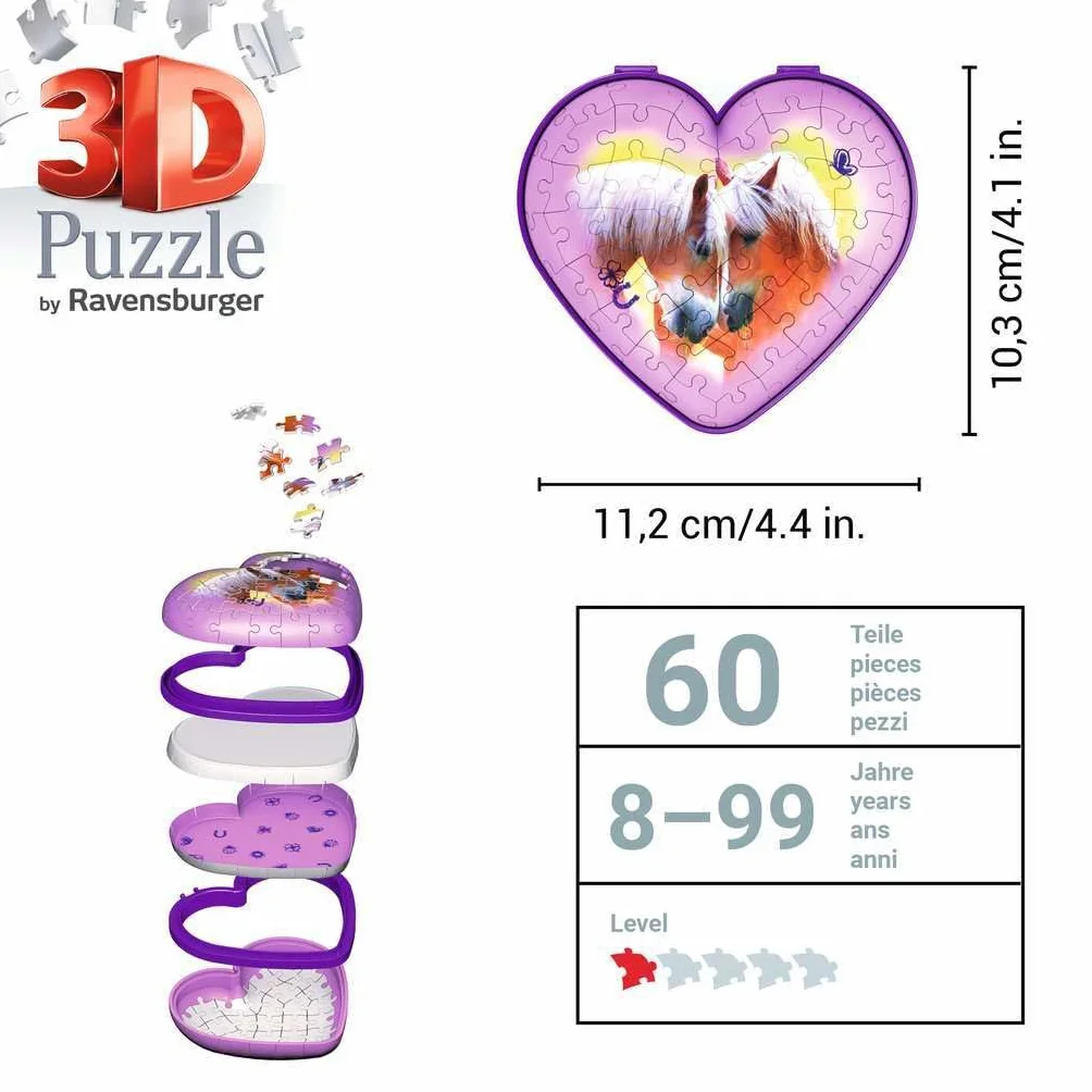 Ravensburger 3D Puzzle 11171 - Herzschatulle Pferde - 54 Teile - Aufbewahrungsbox für Pferde-Fans ab 8 Jahren: Erlebe Puzzeln in der 3. Dimension