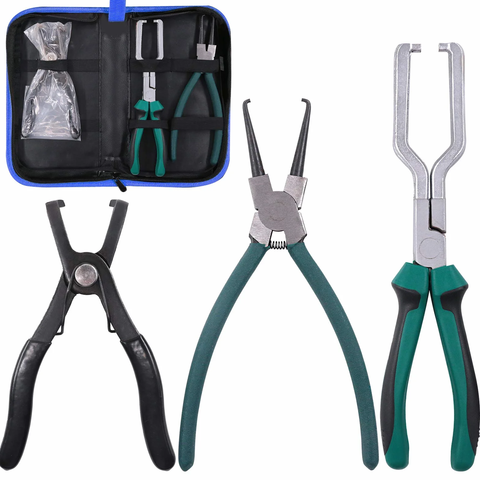 Glarks Zestaw 3 szt. Fuel Line Pliers Set 9 Inch Fuel Filter Caliper Pants Pipe Clamp Clip and 80 Degree Disconnect Pliers Set for Auto Maintenance