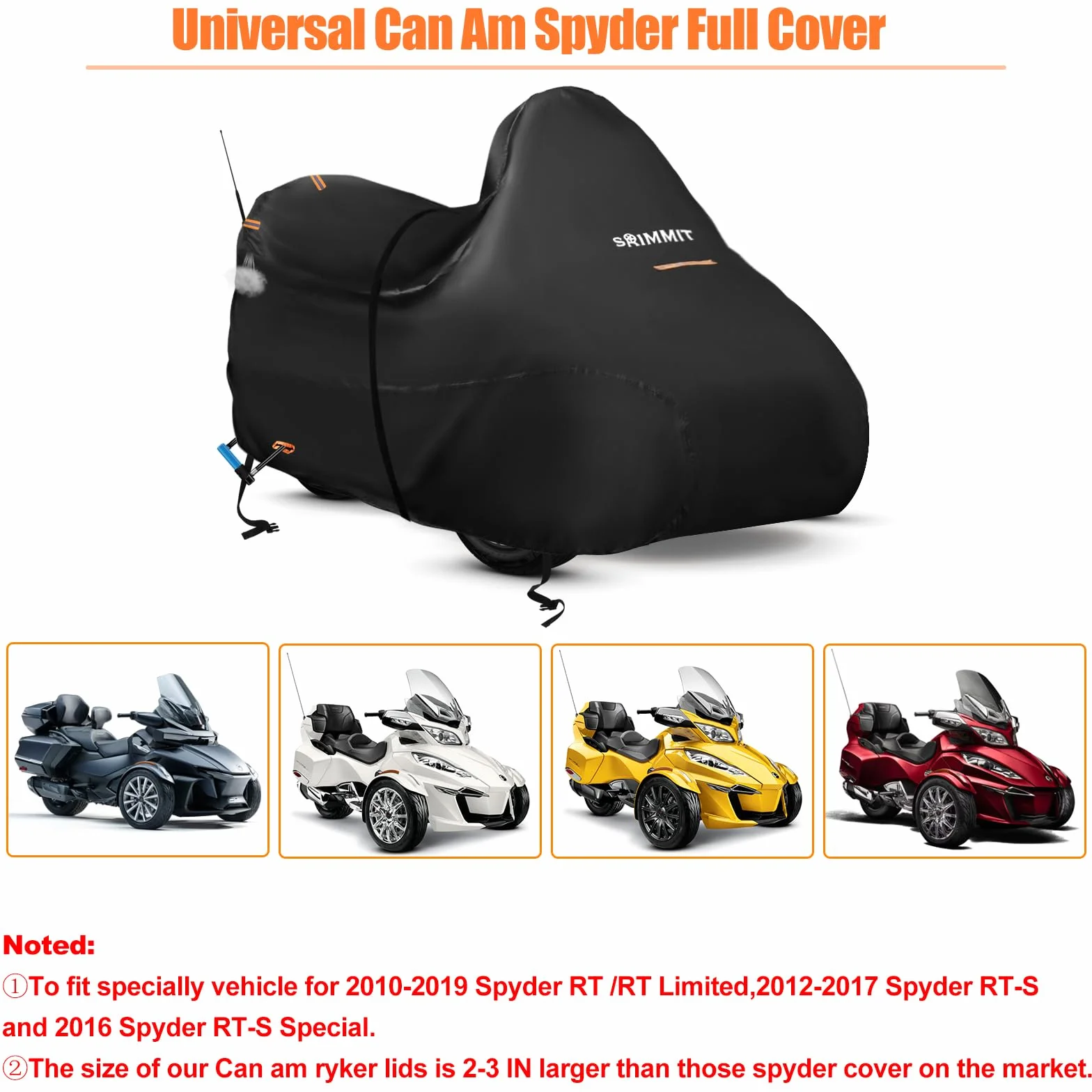 Can-Am Spyder Wodoodporna plandeka 420D Spyder Full Cover z 3 paskami odblaskowymi do Can-Am Spyder RT/F3 S/Limited, trzykołowy pokrowiec na motocykl, ochrona zewnętrzna