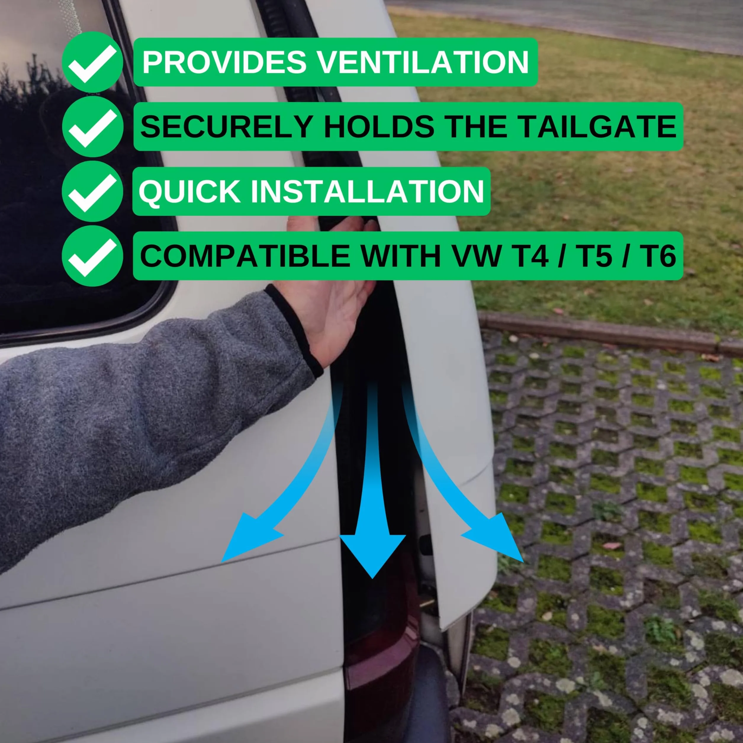 Uchwyt tylnej klapy, 197 mm, wykonany ze stali nierdzewnej, kompatybilny z Volkswagen VW T4, T5, T6 Bus, Transporter, takimi jak Beach, California, Comfortline, Team, uchwyt tylnej klapy