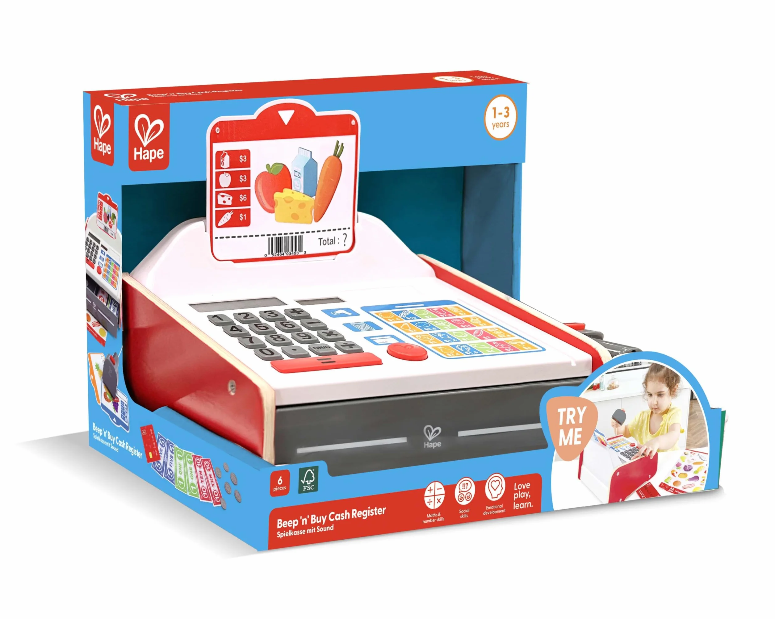 Hape E3184 kasa fiskalna, akcesoria do sklepu handlowego, kasa, wielokolorowa, S