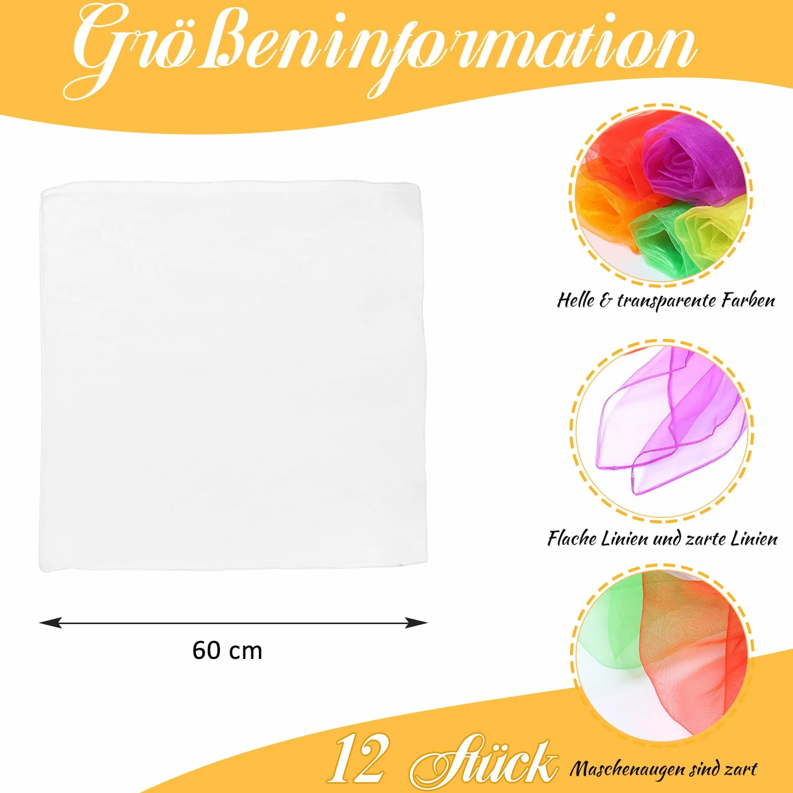 Grantop Zestaw 12 Ręczników do Żonglerki, Białe i Kolorowe, 60 x 60 cm, Ręczniki do Tańca i Zabawy w Przedszkolu, Dla Dzieci i Imprez