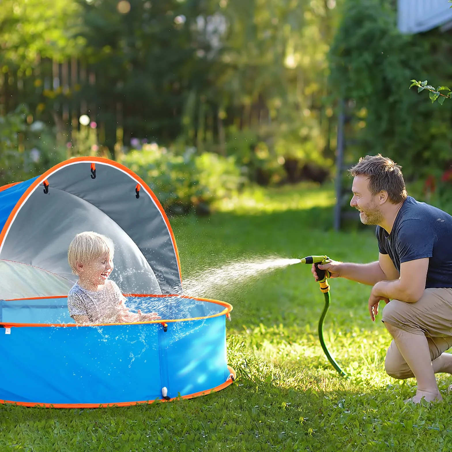 Peradix 4 w 1 Automatycznie rozkładany basen dla niemowląt, basen dla dzieci z ochroną UV, basen z kulkami, namiot plażowy z moskitierą, przenośny namiot zabaw, basen z kulkami, ochrona