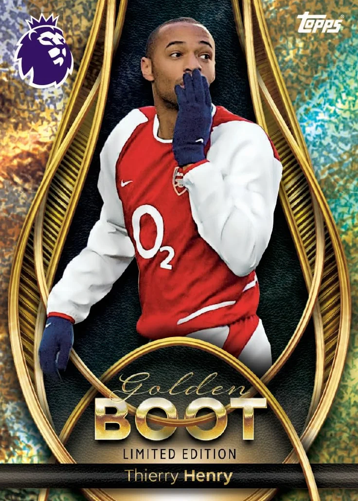 Topps Premier League 2026 - Debut Edition - Golden Boot Tin - zawiera 57 kart, w tym 7 ekskluzywnych kart Golden Boot LE