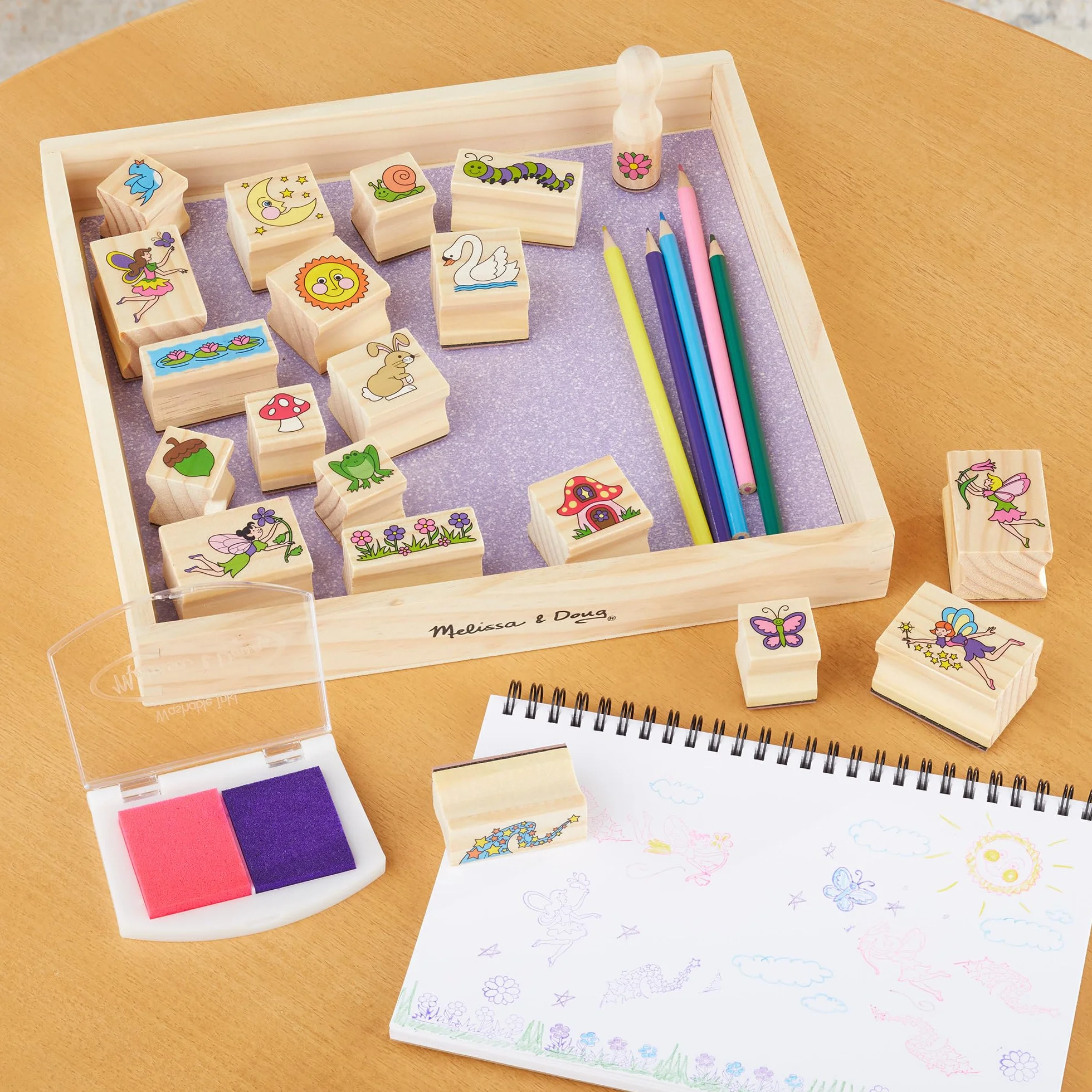 Melissa & Doug – pieczątki z serii Stamp-a-Scene: ogród wróżek | rzemiosło i sztuka | zestaw pieczątek i szablonów | 4+ | prezent dla chłopca lub dziewczynki