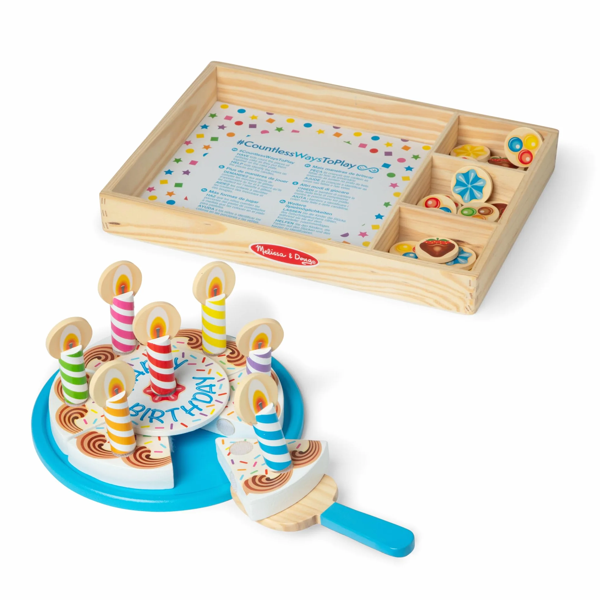 Melissa & Doug Drewniany Tort Urodzinowy | Udawaj Odtwórz | Drewniana zabawka do zabawy dla dzieci | 3+ | Prezent dla chłopca lub dziewczynki