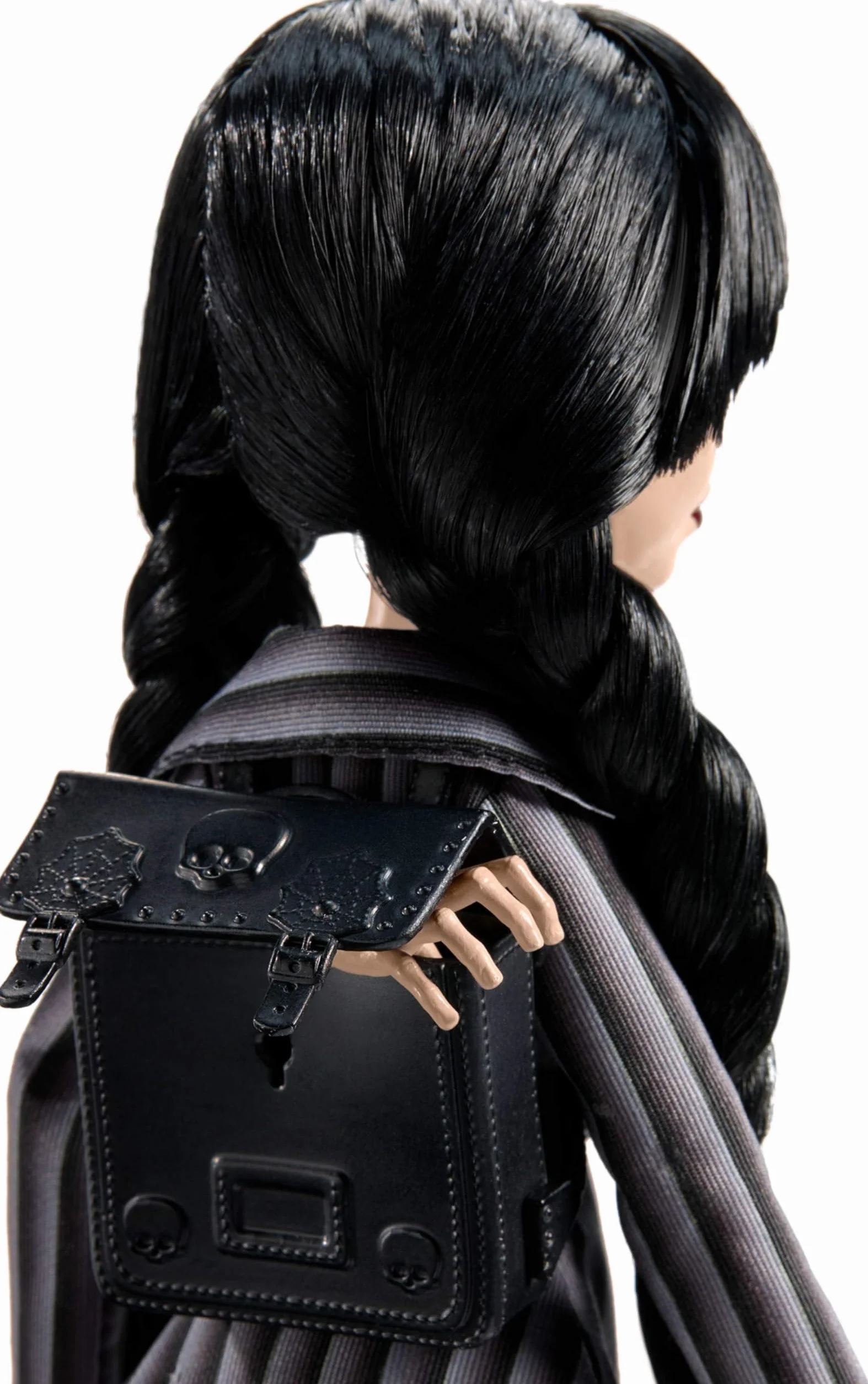 Monster High Wednesday Addams Lalka kolekcjonerska w szkolnym mundurku Akademii Nevermore z figurką Rączki, plecakiem, akcesoriami i podstawką dla lalki, HXJ04