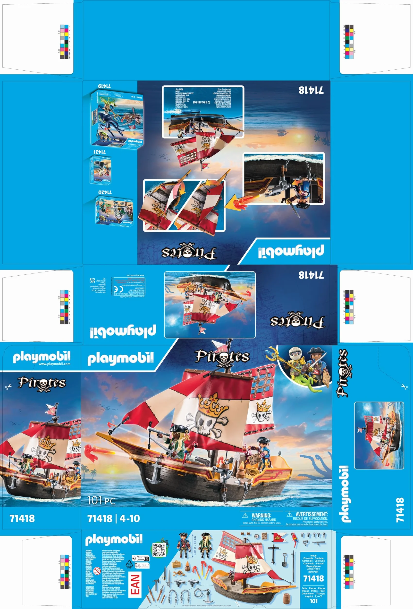 PLAYMOBIL Pirates 71418 Statek piracki, ciekawe, pirackie przygody na pełnym morzu, z bogatym wyposażeniem: teleskop, kompas i armaty, od 4 roku życia