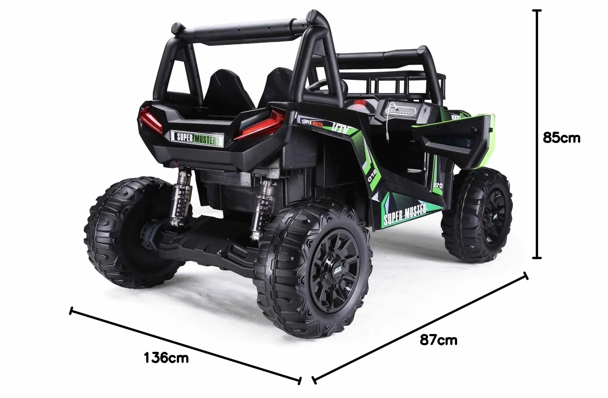 RIRICAR Samochód elektryczny dla dzieci Buggy 24 V UTV, zielony, dziecięcy samochód elektryczny 2-osobowy z pilotem zdalnego sterowania 2,4 GHz, silnik 2 x 200 W, akumulator litowy, koła EVA