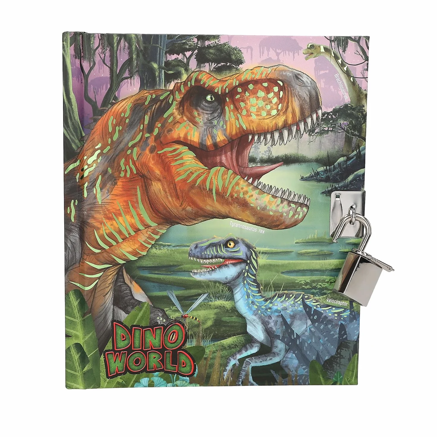 Depesche 13244 Dino World - pamiętnik z zamkiem, książka z motywami dinozaurów i 192 kolorowymi ilustracjami w linie