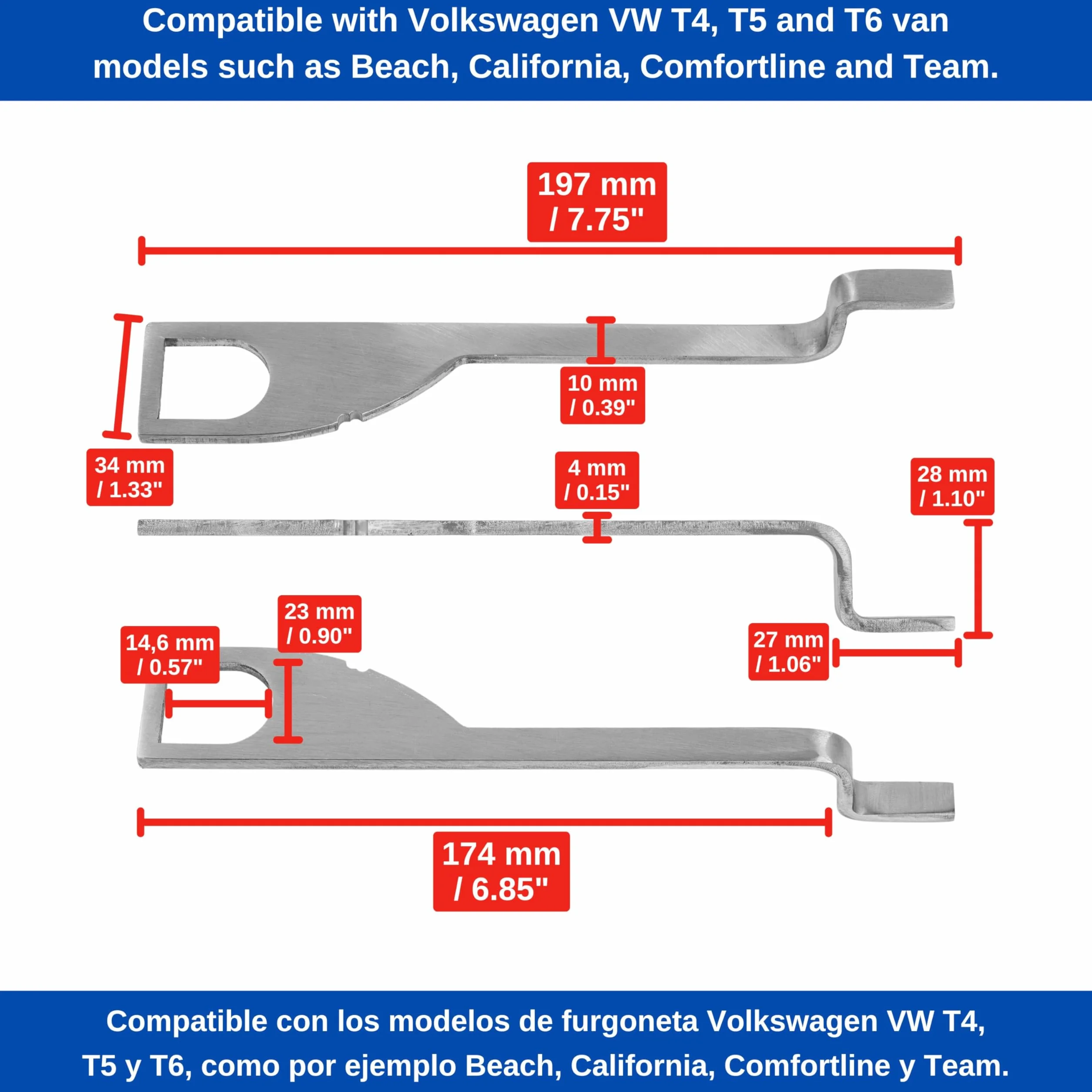 Uchwyt tylnej klapy, 197 mm, wykonany ze stali nierdzewnej, kompatybilny z Volkswagen VW T4, T5, T6 Bus, Transporter, takimi jak Beach, California, Comfortline, Team, uchwyt tylnej klapy