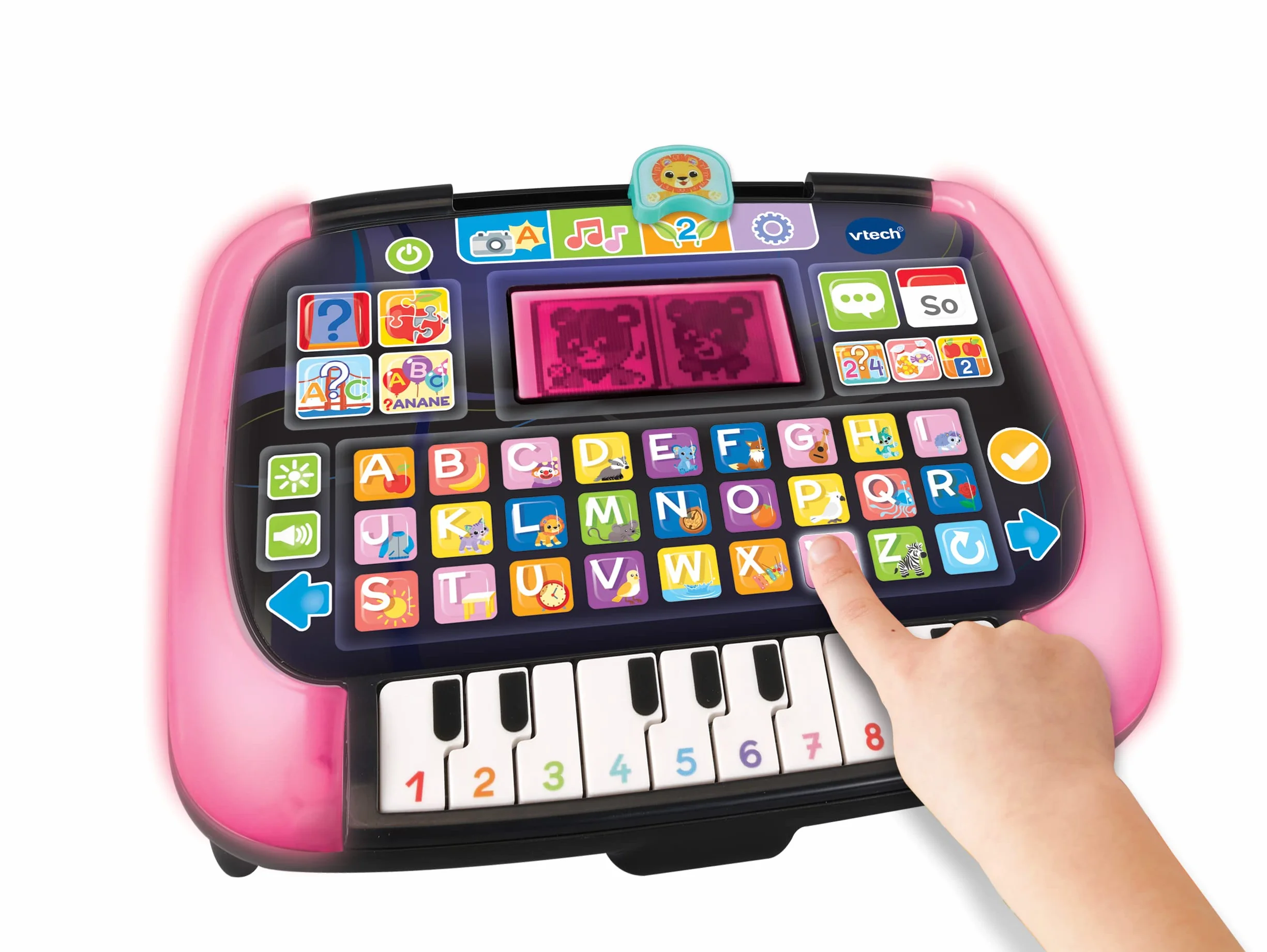 VTech Tablet do nauki i muzyki dla niemowląt – mówiący, muzyczny tablet z 12 zajęciami edukacyjnymi i świecącą ramką – do nauki słów, liter, cyfr – dla dzieci w wieku 2-5 lat, kolorowy