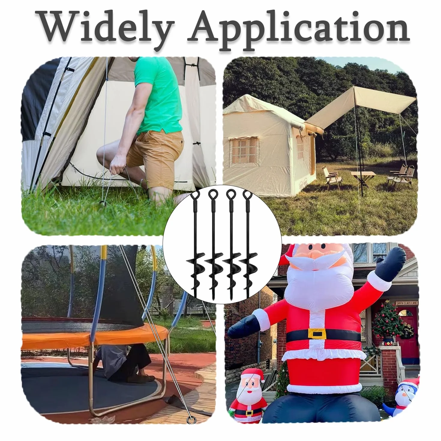 Kotwa podłogowa do trampoliny, zestaw 4 sztuk, kotwa gruntowa, do wkręcania, odporna na wiatr, kotwa do namiotów, huśtawek, zadaszeń