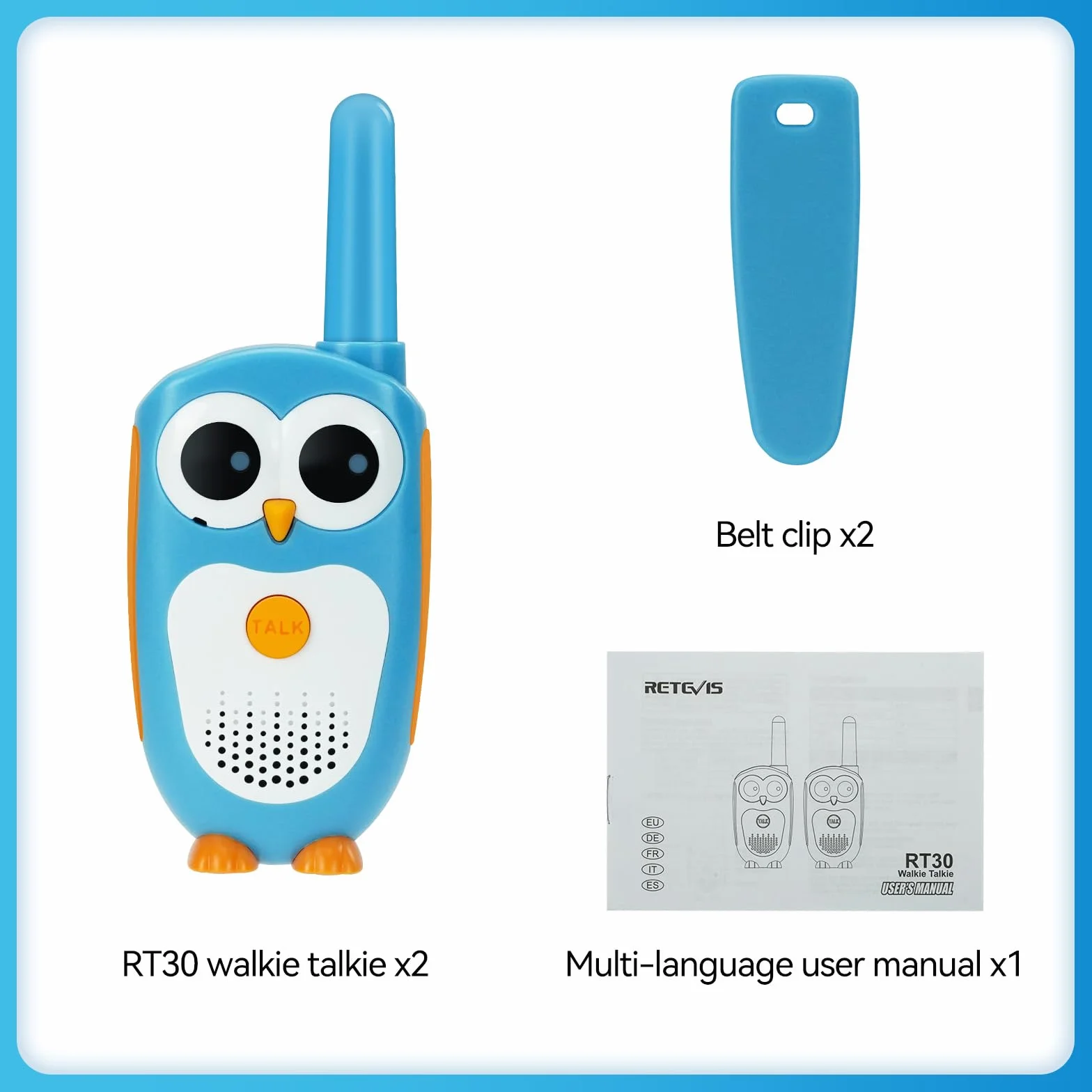 Retevis RT30 Dzieci Walkie Talkie Wygląd Sowa Łatwa obsługa Maluch Dzieci Walkie Talkie Zabawki Prezenty dla dziewczynek Chłopcy Walkie Talkie dla dzieci (błękitne niebo, 1 para)