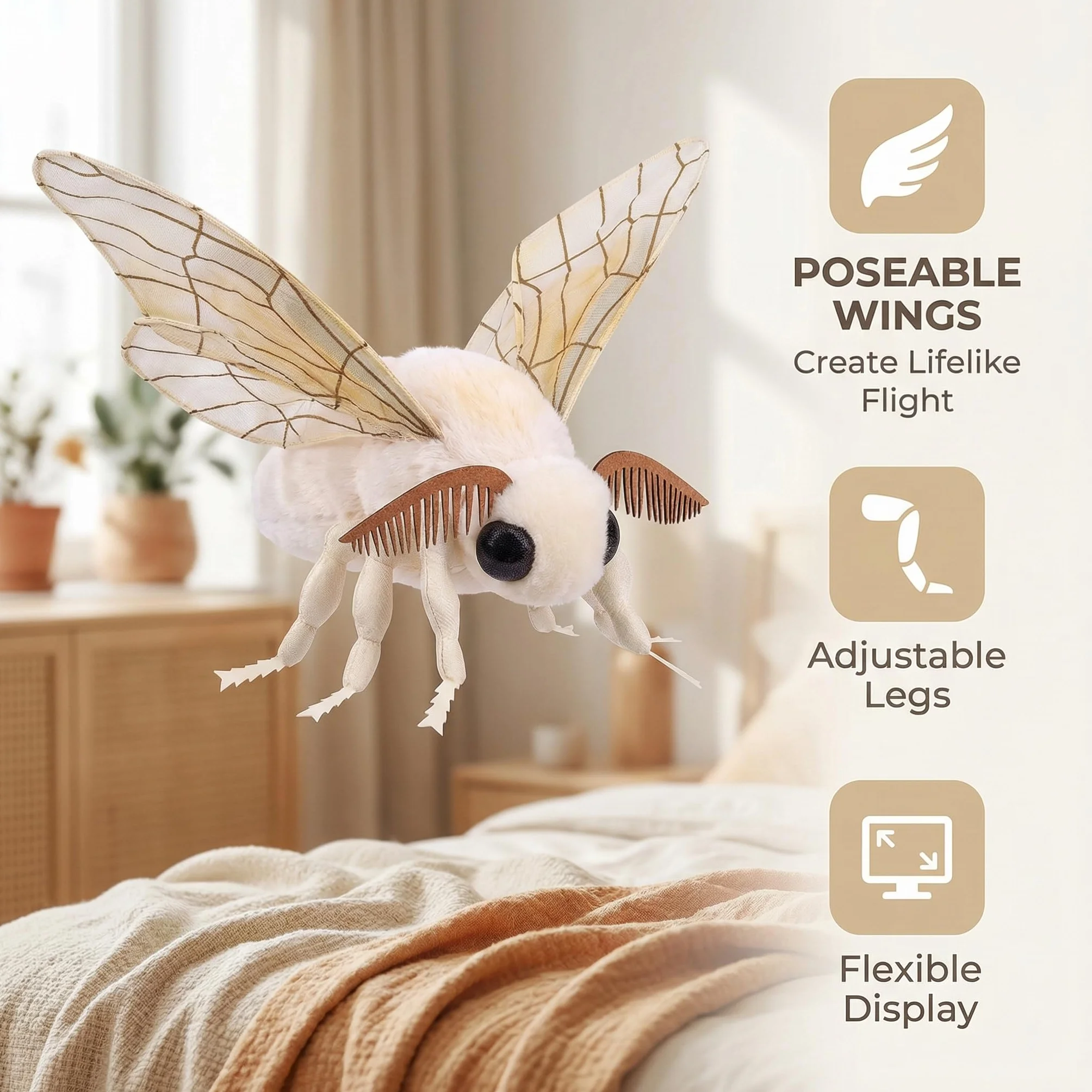 lilizzhoumax Moty-pluszowa zabawka 38 cm, symulowana mama jedwabna mata, pluszowa zabawka, realistyczna zabawka dla dzikich zwierząt, prezent dla przyjaciół i dzieci