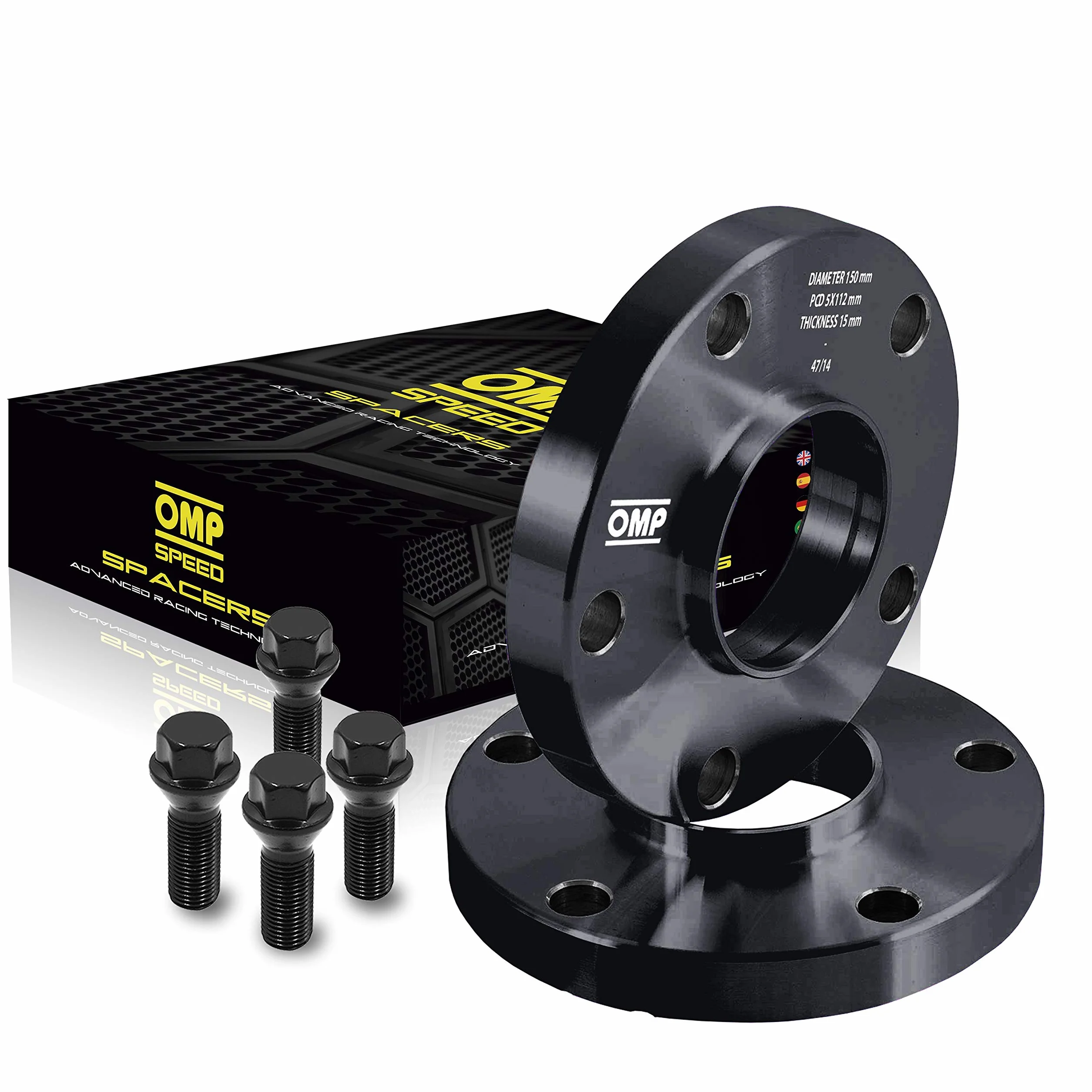OMP Speed Zestaw Dystanse Grubość: 5mm PCD: 5X114.3 CB.H: 66.1 OD: 139 Szpilki M12X1.25+14X1.5 Stożek Stożek Kolor Czarny