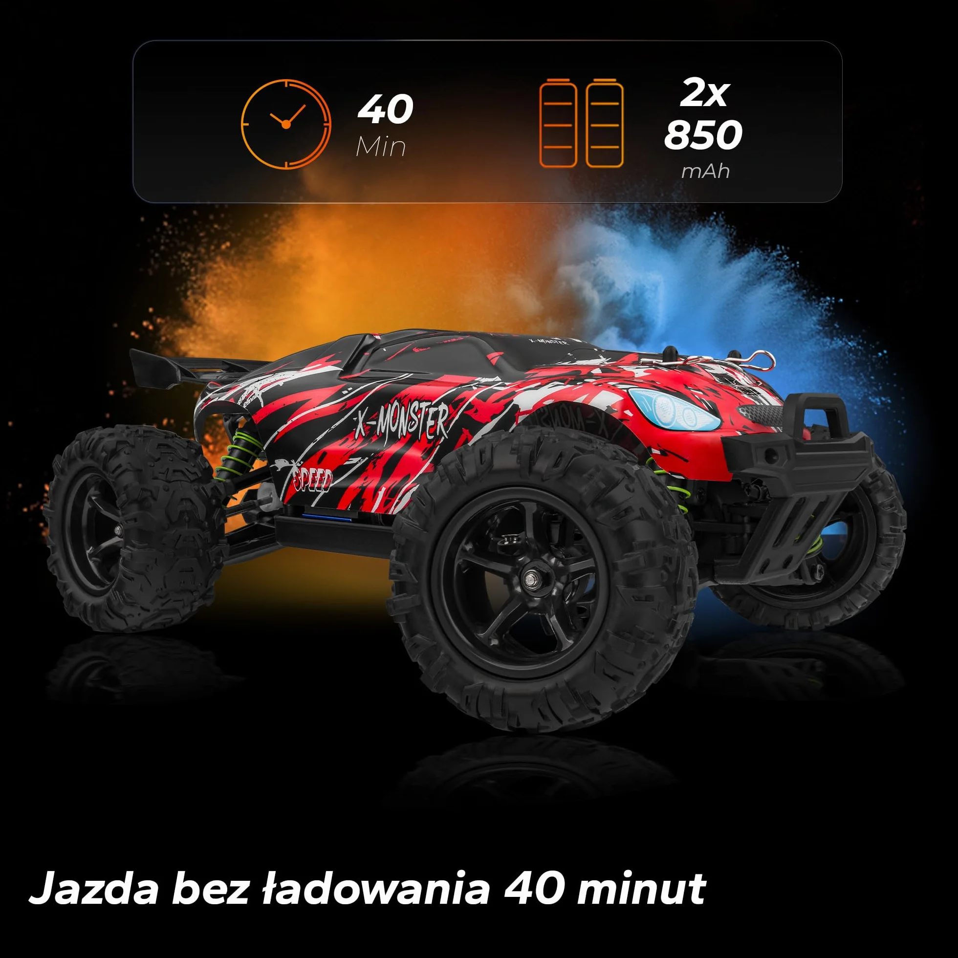 Overmax X-Monster 3.5, Zdalnie Sterowany Samochód RC 1:18 dla Dzieci 14+ w Napęd 4x4, Zasięg do 100 m, Prędkość 45 km/h, 2 Obudowy w Zestawie, Jazda do 40 min bez Ładowania