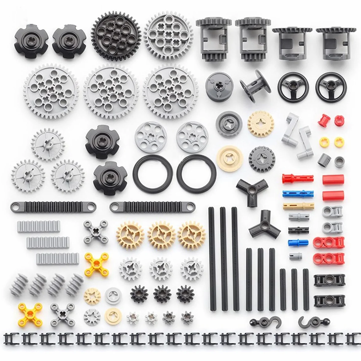 Części zamienne Technic, 116 szt. Złącza ogniw łańcucha zębatego Technic Zestawy klocków, części zamienne Mechaniczny sworzeń osi koła zębatego Opakowanie mieszane