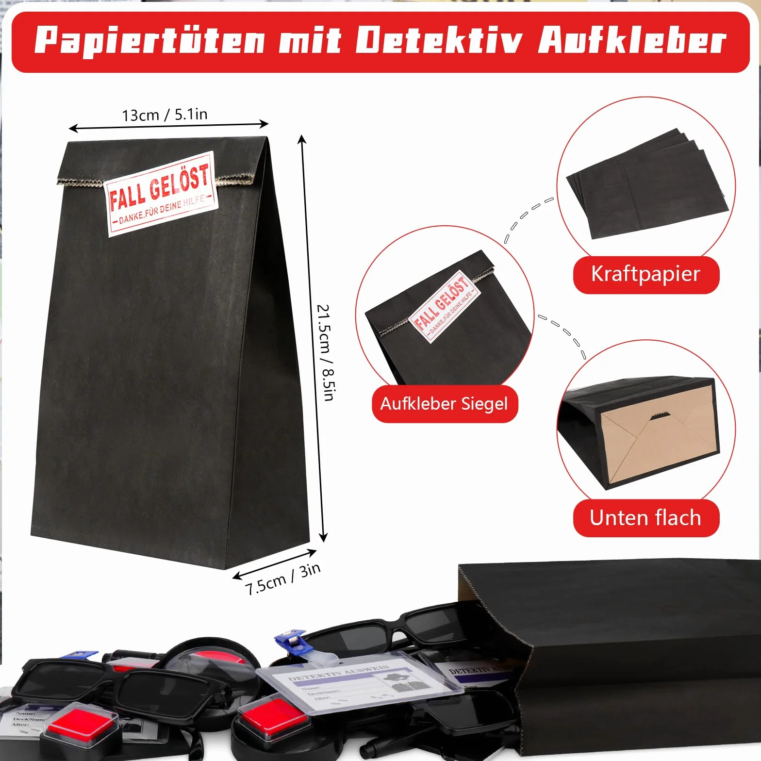 SelfTek Zestaw detektywów – 48 szt. agentów z okularami szpiegowskimi, tajnym długopisem, notatnikiem, lupą, dowodem śledczym, zestawem odcisków palców dla dorosłych