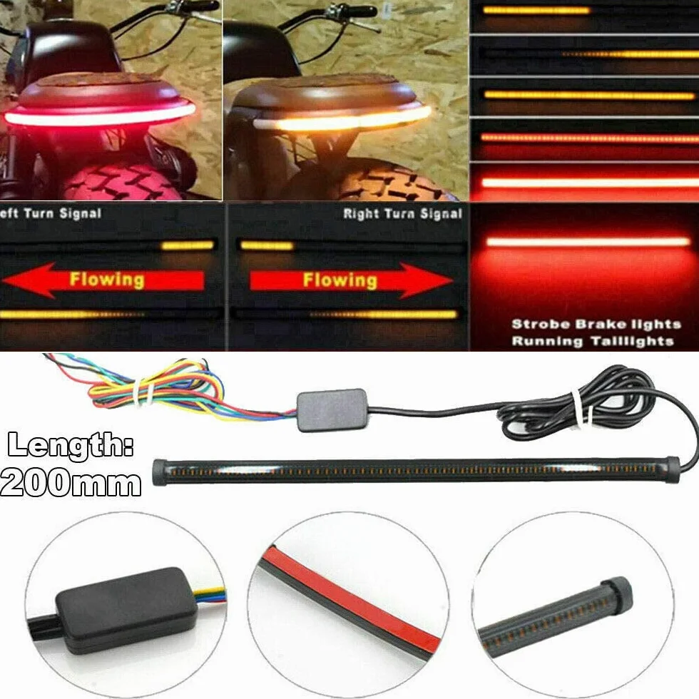 Tylne światło motocykla, wodoodporna listwa świetlna LED kierunkowskazu do każdego motocykla, długość 20 cm