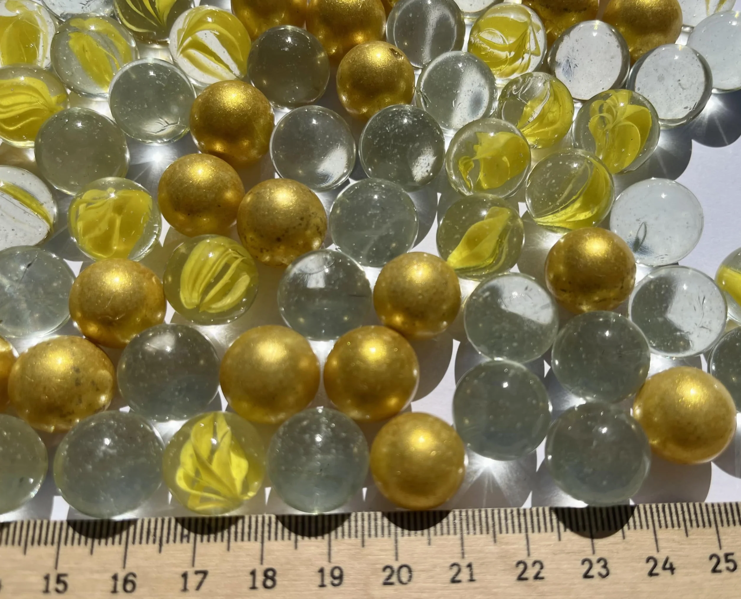FAIRY TAIL & GLITZER FEE 100 kulek złota przezroczysta mieszanka szklanych kulek 16 mm gra w kulki złote przezroczyste kulki