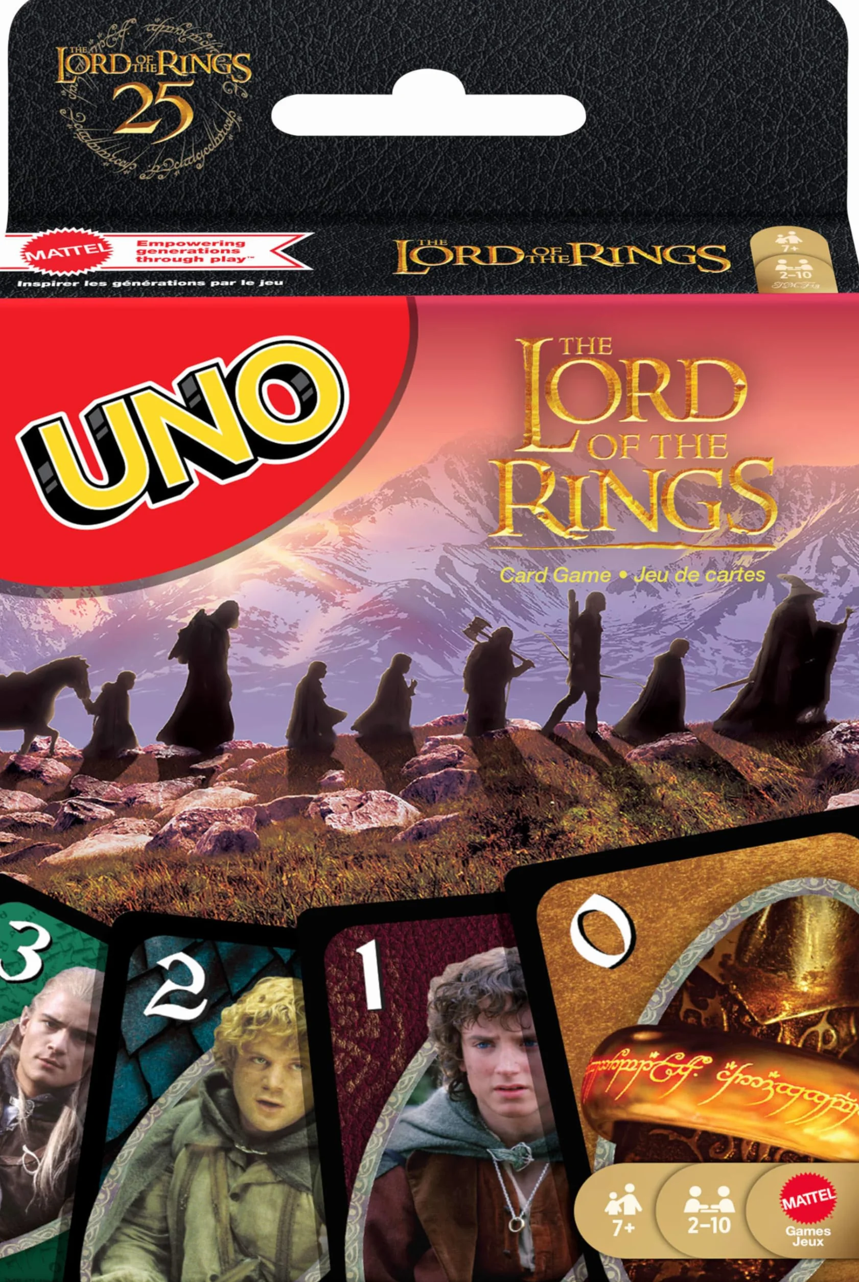 Mattel Karty UNO Lord of the Rings Władca Pierścieni Towarzyska i rodzinna gra karciana na wieczór gier, podróż i imprezę, dla fanów, dorosłych i dzieci 7+, gra kolekcjonerska, JMF13