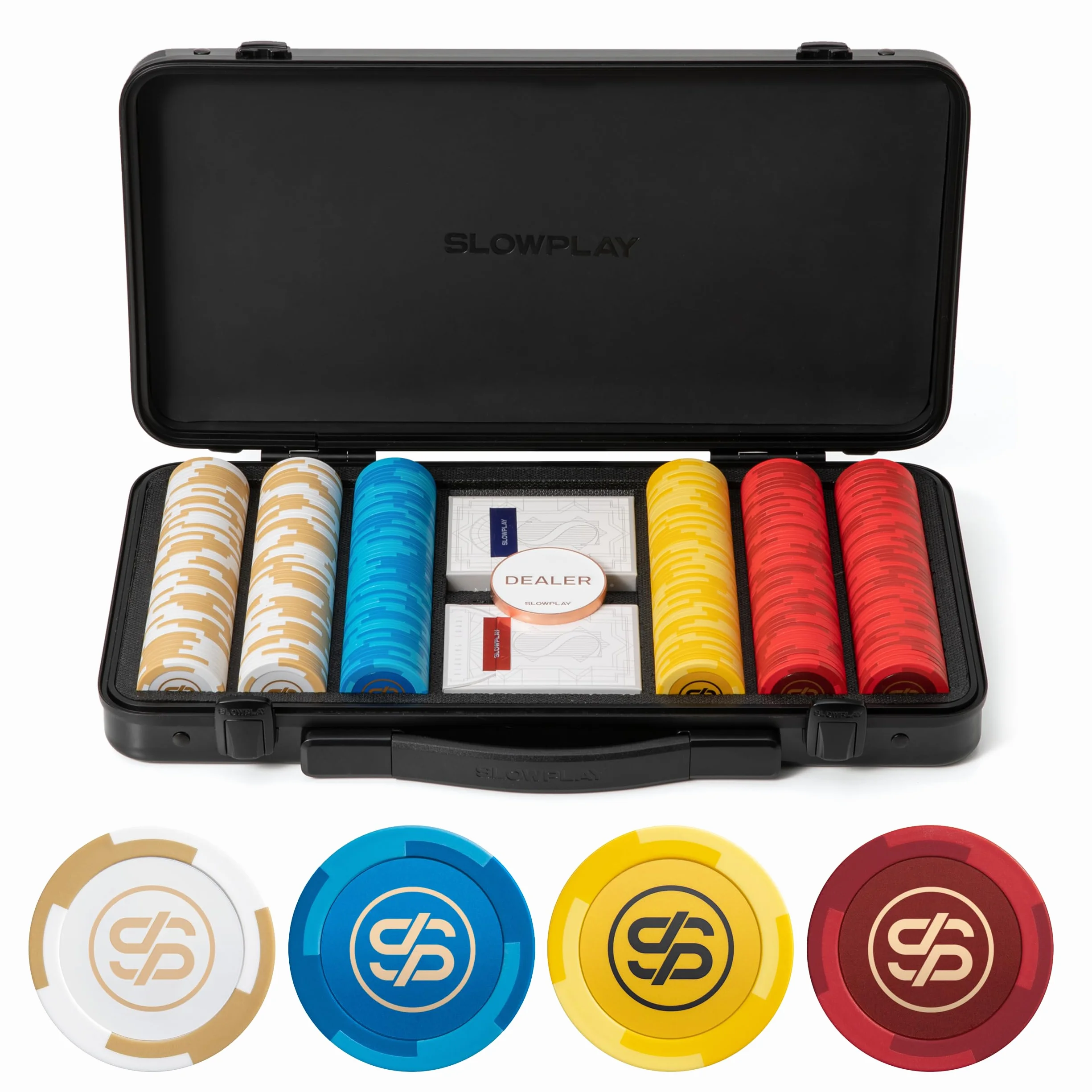 SLOWPLAY Godel Zestaw 14 g glinianych żetonów do pokera Texas Hold'em, 300 szt. [puste żetony] wyposażony w wysokiej klasy etui z bardzo wytrzymałą powłoką z niemieckiego poliwęglanu, dla graczy w