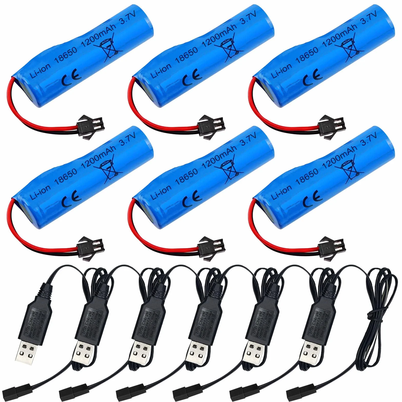Vegena Zestaw 6 3,7 v 1200 mah Bateria litowa z USB SM-2P RC Ładowarka samochodowa RC High Speed do modeli samochodów, zestaw baterii o wysokiej wydajności RC