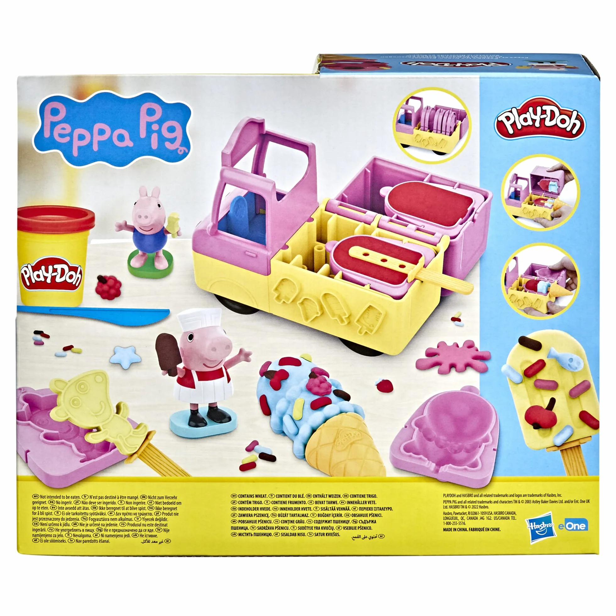 Play-Doh Zestaw do zabawy z lodami, Świnką Peppą i ciastoliną Play-Doh, furgonetka z lodami, figurki Peppy i George'a oraz 5 pojemników z ciastoliną