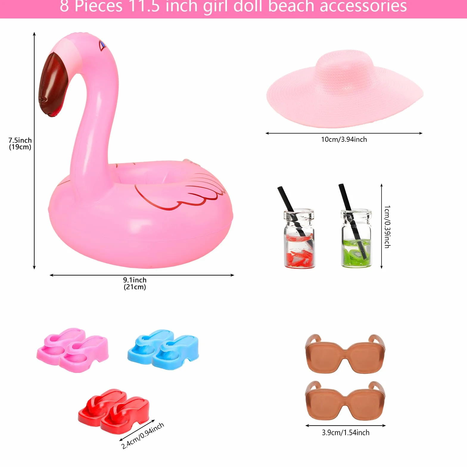 Miunana Ubranie dla lalek, strój kąpielowy, bikini, syrenka, odzież do pływania, akcesoria dla lalek, koło do pływania, okulary przeciwsłoneczne, pantofle dla lalek 11,5 cala (17 szt.)