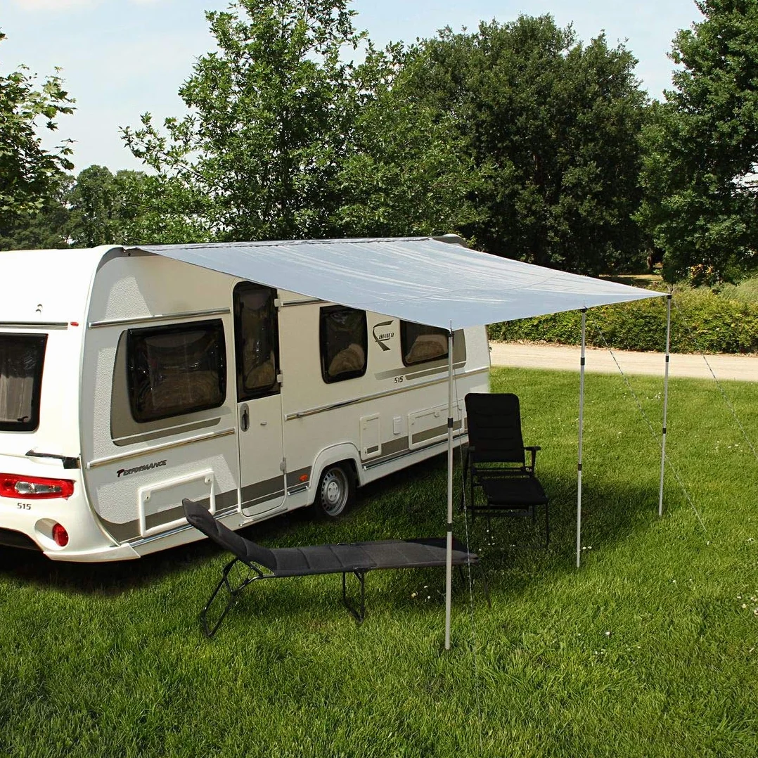 yourGEAR żagle przeciwsłoneczne do przyczep kempingowych, 4 x 2,4 m, dach ochrony UV 50+, wodoszczelny, 5000 mm, drążki do ustawiania