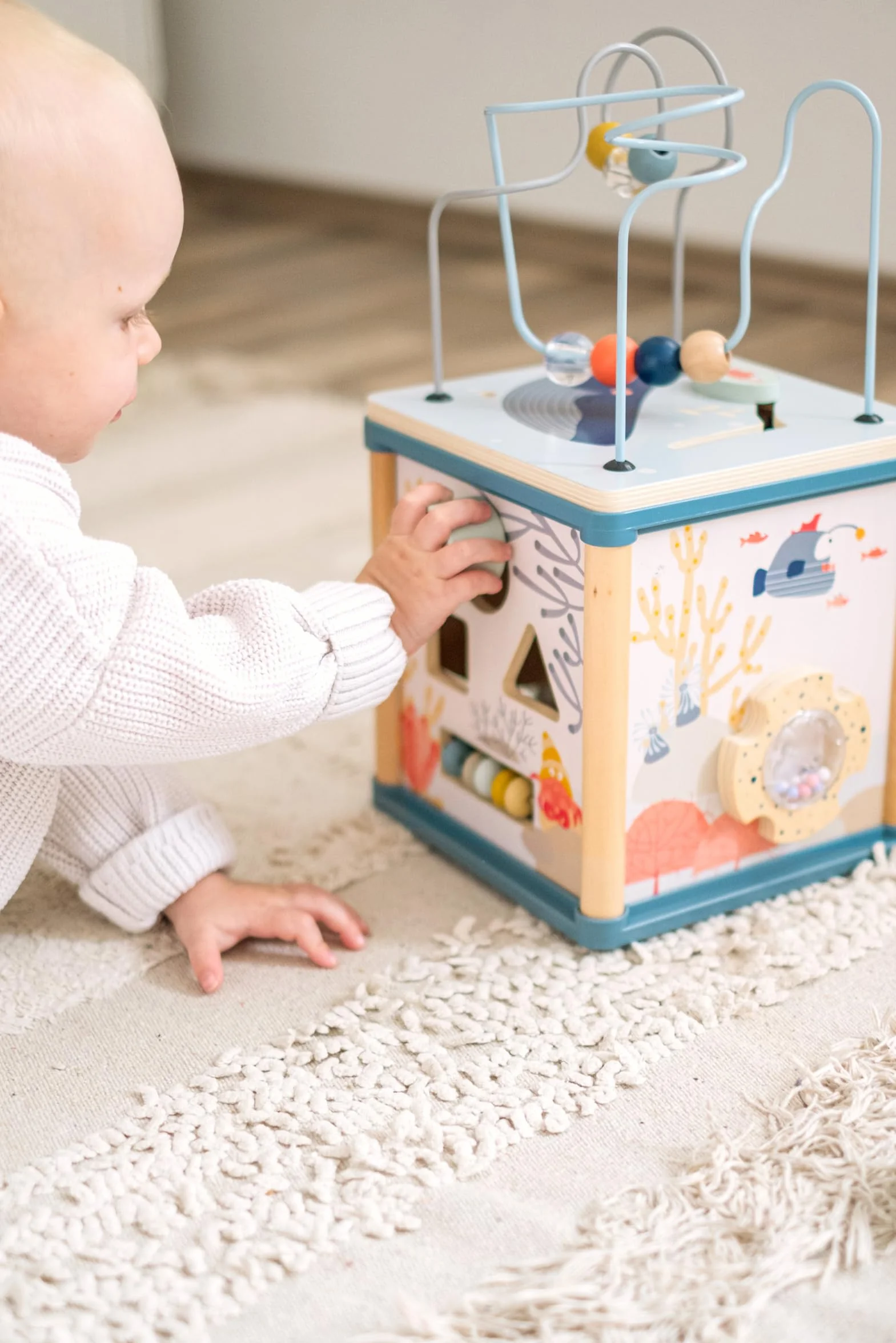small foot Kostka motoryczna podwodny świat z drewna, z pięcioma stronami, dla dzieci od 12 miesięcy, 11910