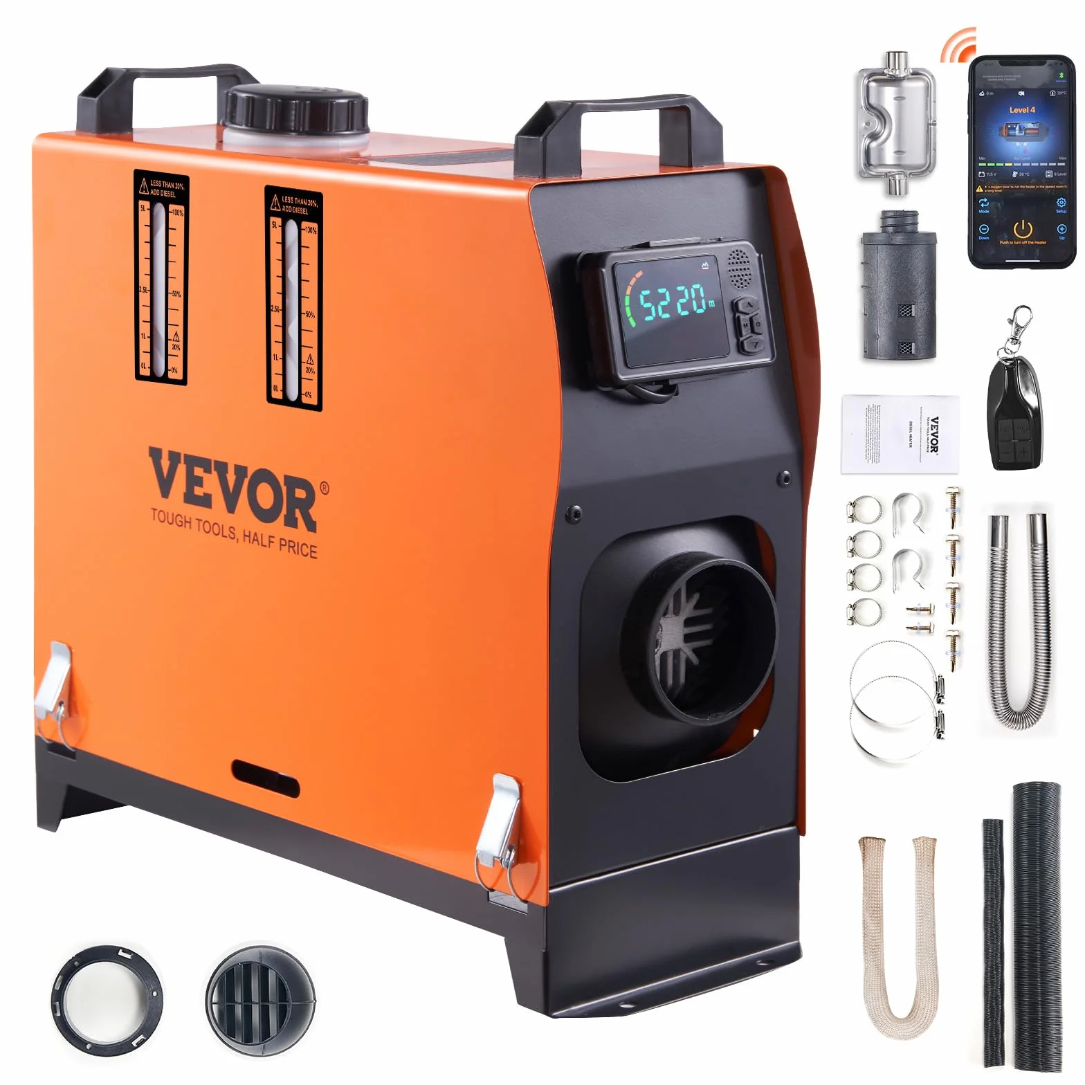VEVOR Nagrzewnica na olej napędowy 12 V (8 kw-25㎡-LCD pionowo)