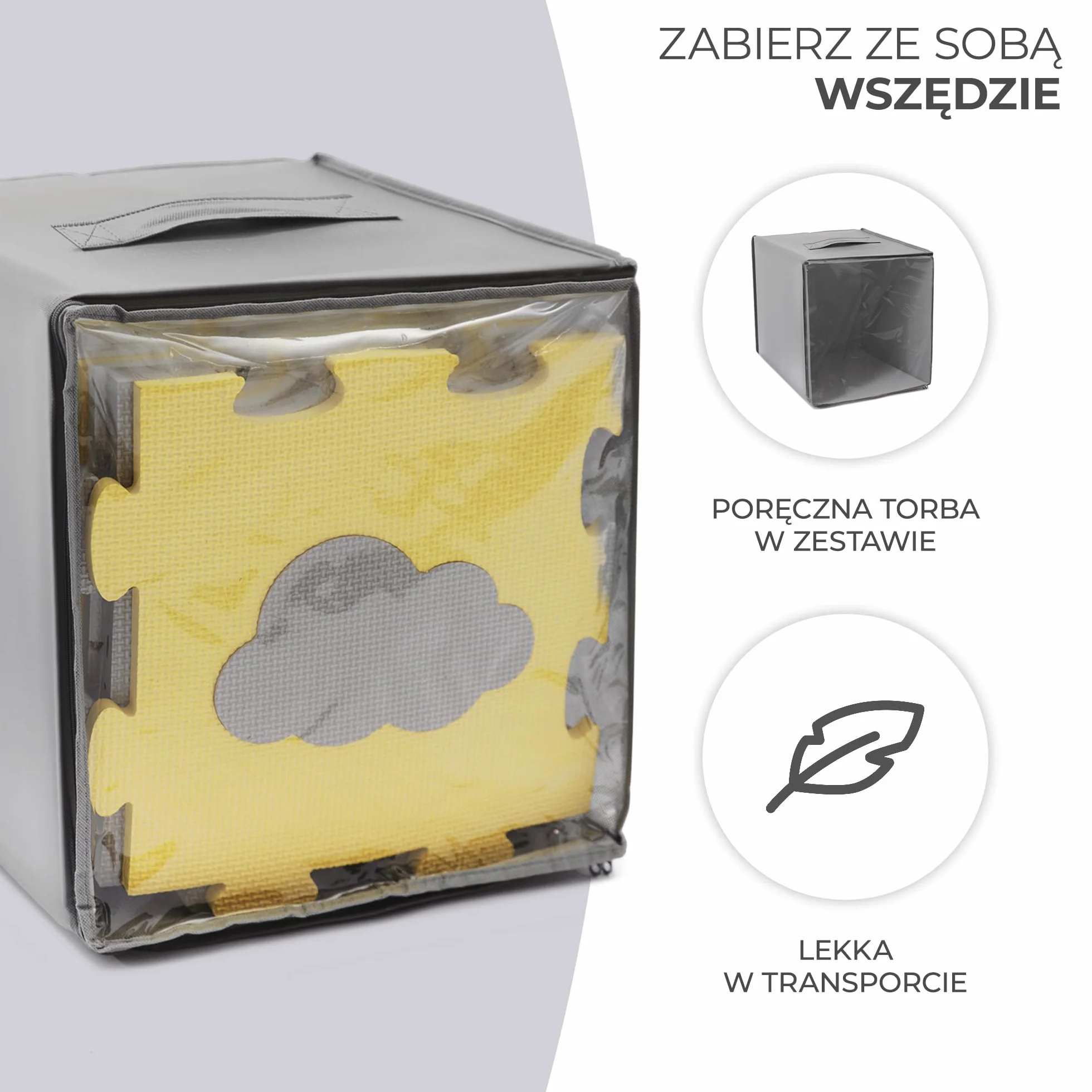 Kinderkraft LUNO SHAPES Mata piankowa, Wielofunkcyjna, Puzzle 30 elementów, Wodoodporna, Izolacja od podłogi, Antypoślizgowa powierzchnia, Łatwe czyszczenie, Torba do transportu w zestawie, Żółty