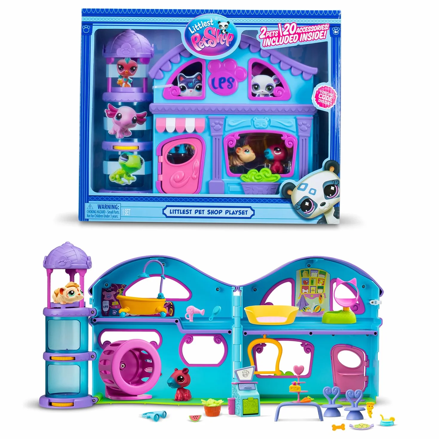 BANDAI Littlest Pet Shop - The Grande Maison des Pet Shop - Zestaw gier z 2 sklepami dla zwierząt domowych w zestawie i 20 akcesoriami - Mini-Figurines dla zwierząt do kolekcjonowania - Zabawka dla