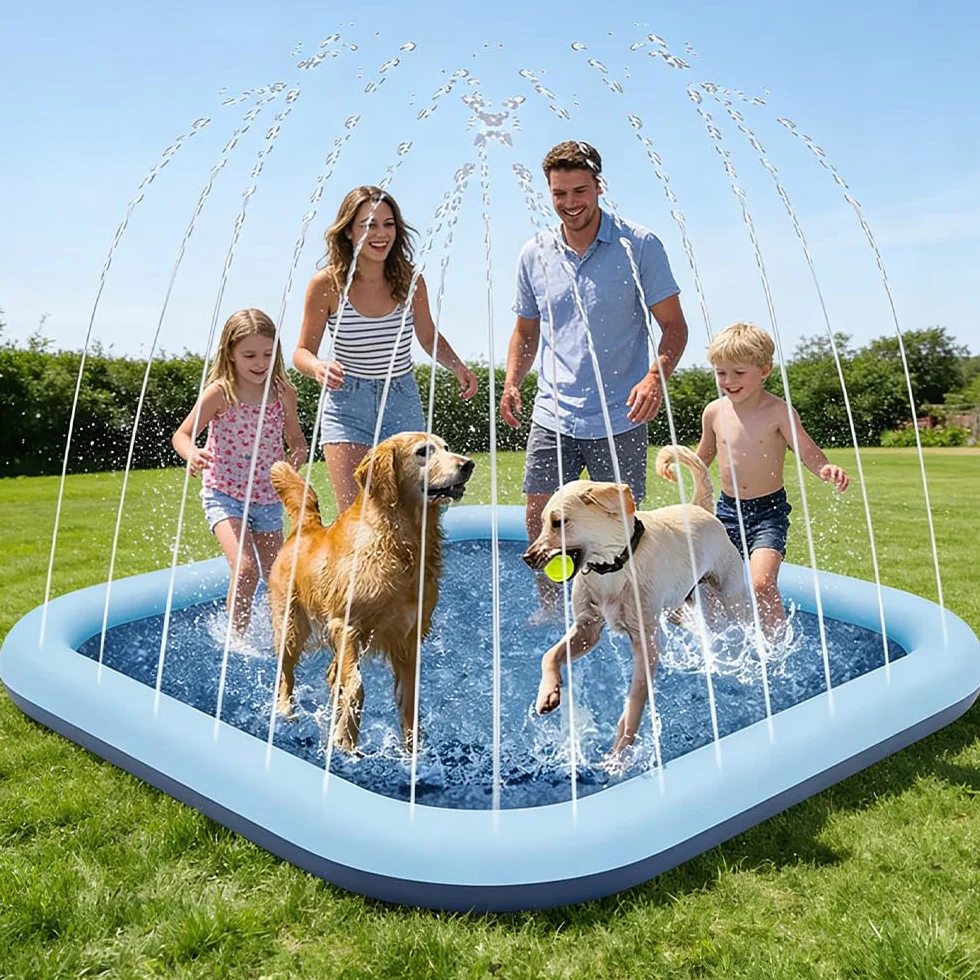 Zabawka wodna dla dzieci, do zabawy na świeżym powietrzu z funkcją antypoślizgową, 200 cm, podkładka Splash Pad dla dzieci, zabawka ogrodowa dla dzieci (kwadratowy, 200 cm)