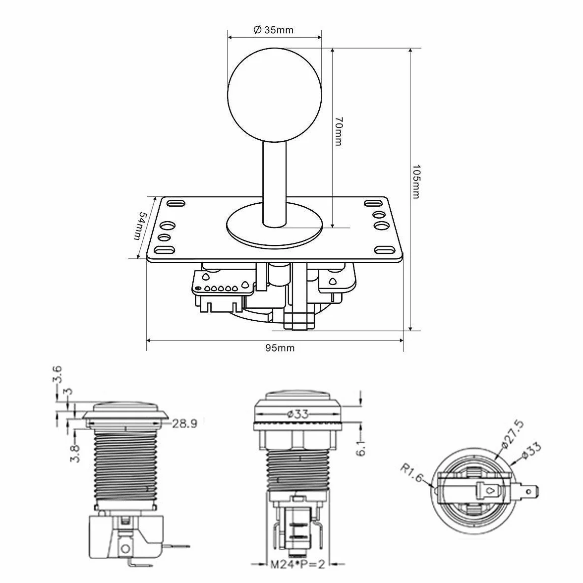Fosiya Joystick dla 2 graczy, LED, chromowane przyciski do PC MAME Raspberry Pi Gry wideo, części do szafek zręcznościowych (zestaw mieszany)