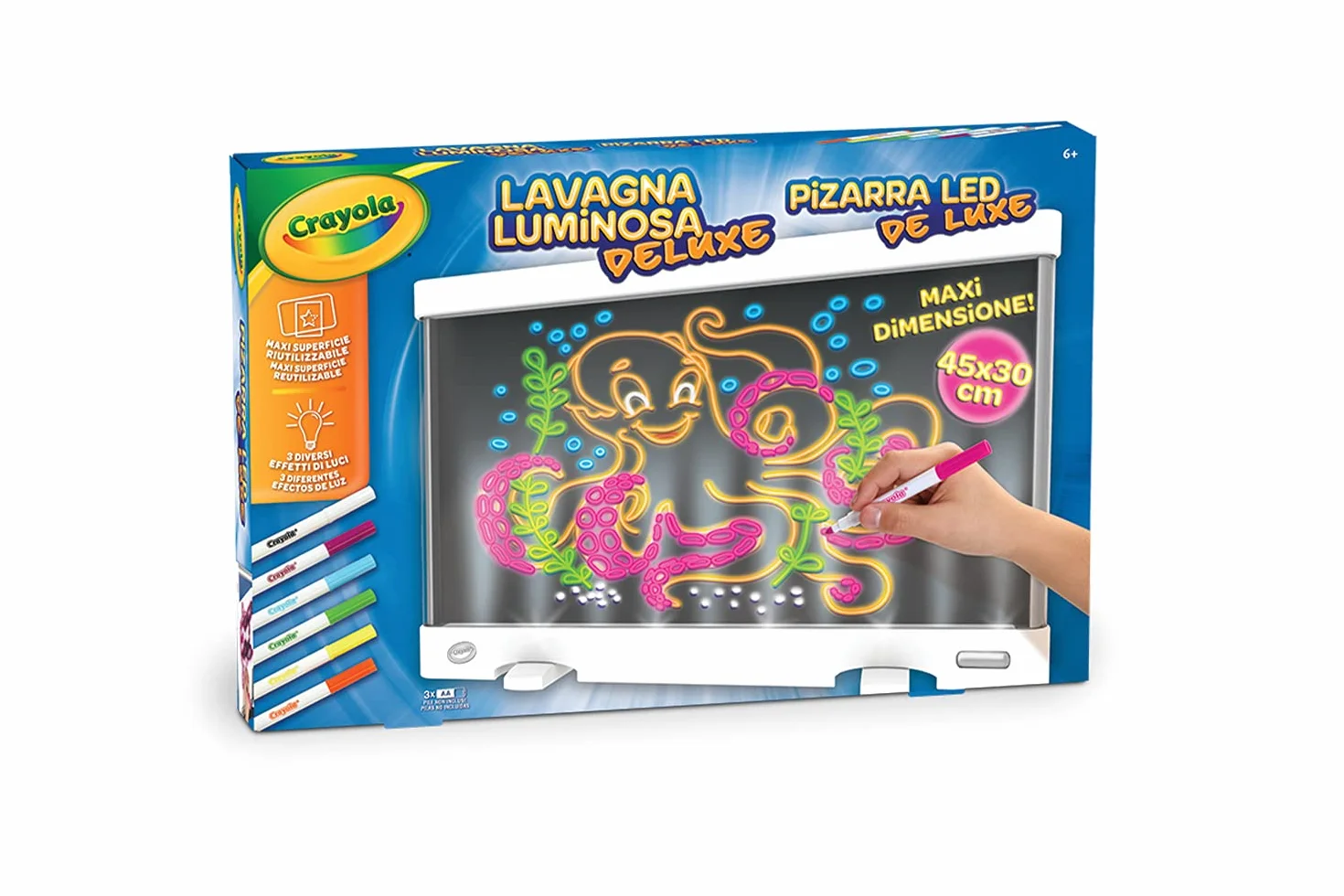 CRAYOLA - Podświetlana Tablica Deluxe z Dużą Powierzchnią, Zmazywalna Tablica do Rysowania ze Światłami LED, Zestaw z 6 Żelowymi Pisakami, Dla Dzieci od 6 do 10 Lat