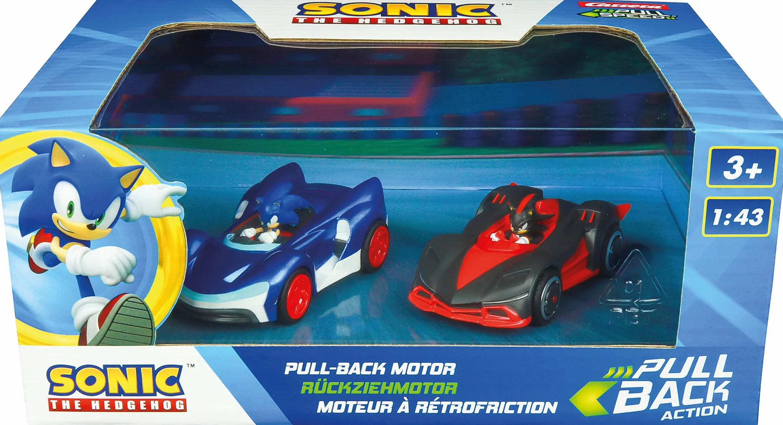 Pull & Speed 15813023 Jeż Sonic 2 pojazdy z silnikiem odciągowym autentyczne postacie Sonic idealny jako prezent lub do własnej kolekcji skala 1:43 od 3 lat