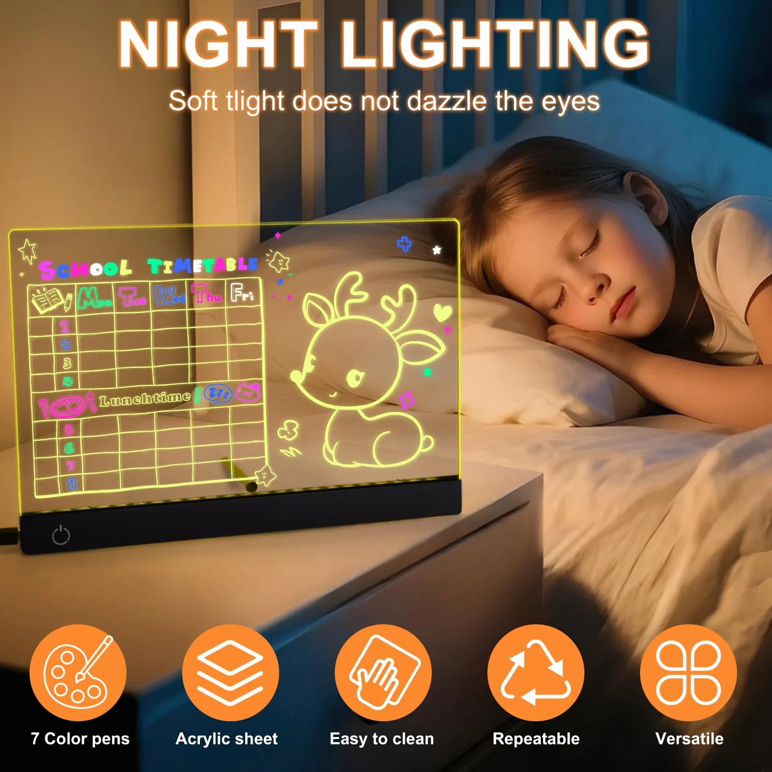 Akrylowa tablica LED, 30 x 20 cm Tablet do rysowania, wyświetlacz LED, zawiera 7 markerów dla dzieci, dekoracje biurowe i wakacyjne.