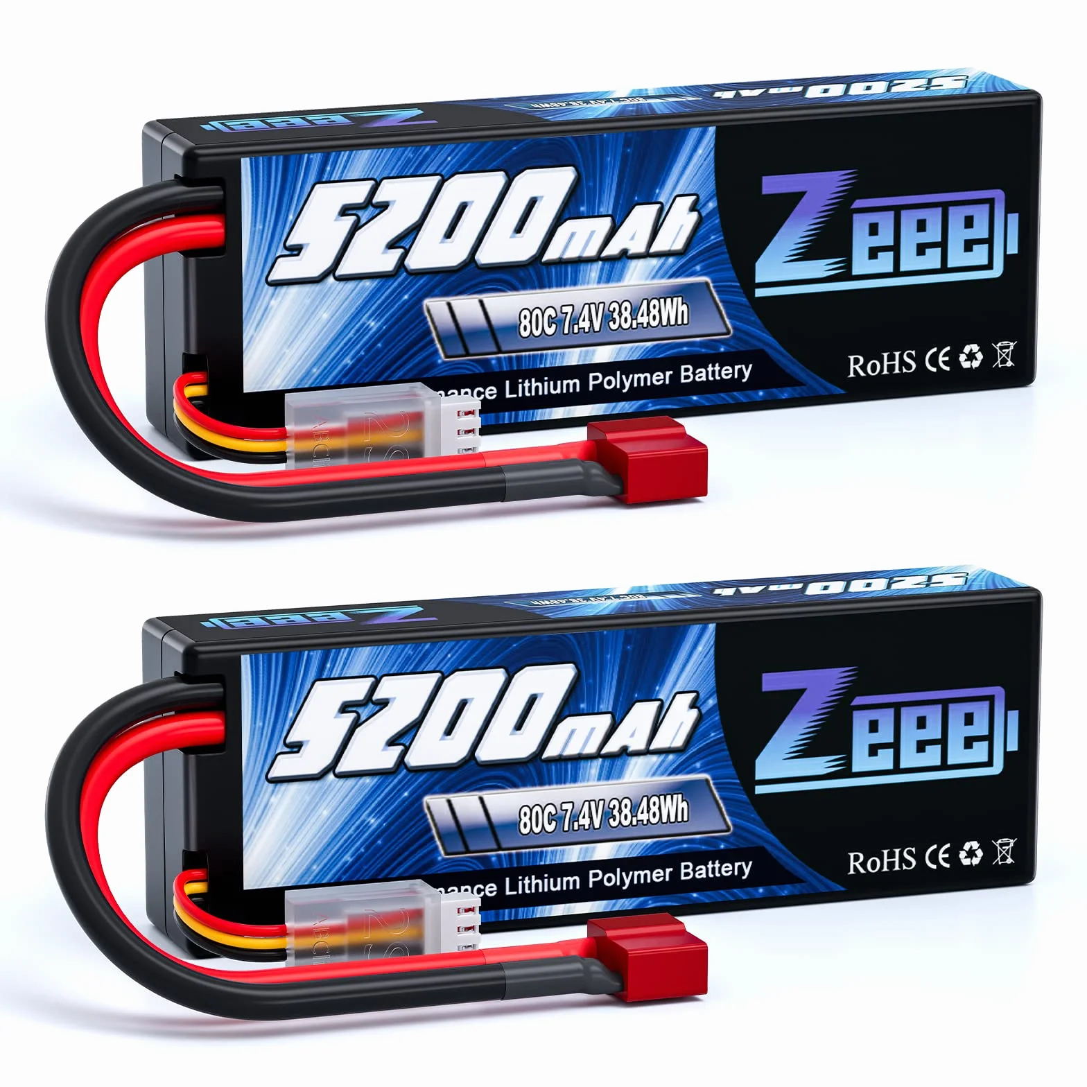 Zeee 2s lipo Bateria 5200mAh 7,4V 80C RC Bateria, z wtyczką Deans T, do RC Evader BX Auto Car Truck LKW Truggy RC Hobby (2 sztuki)