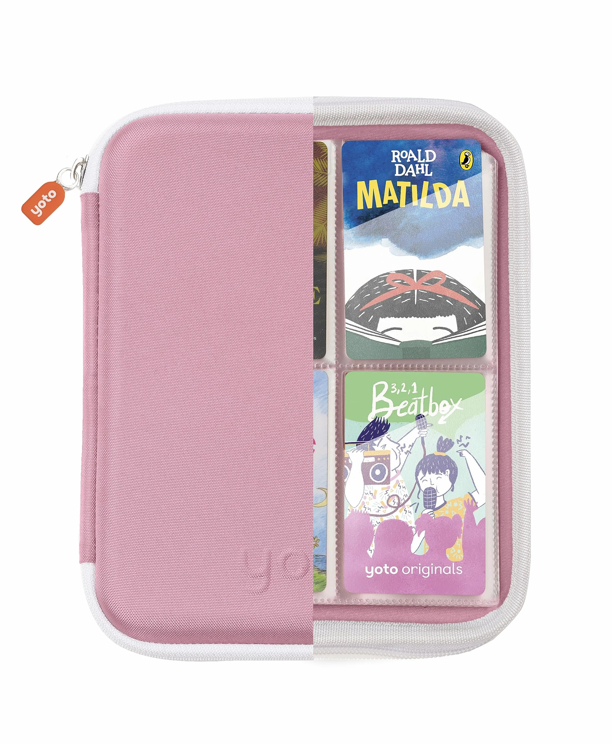 Yoto Card Case w kolorze różowym – miękki folder podróżny mieszczący do 64 kart audio Yoto