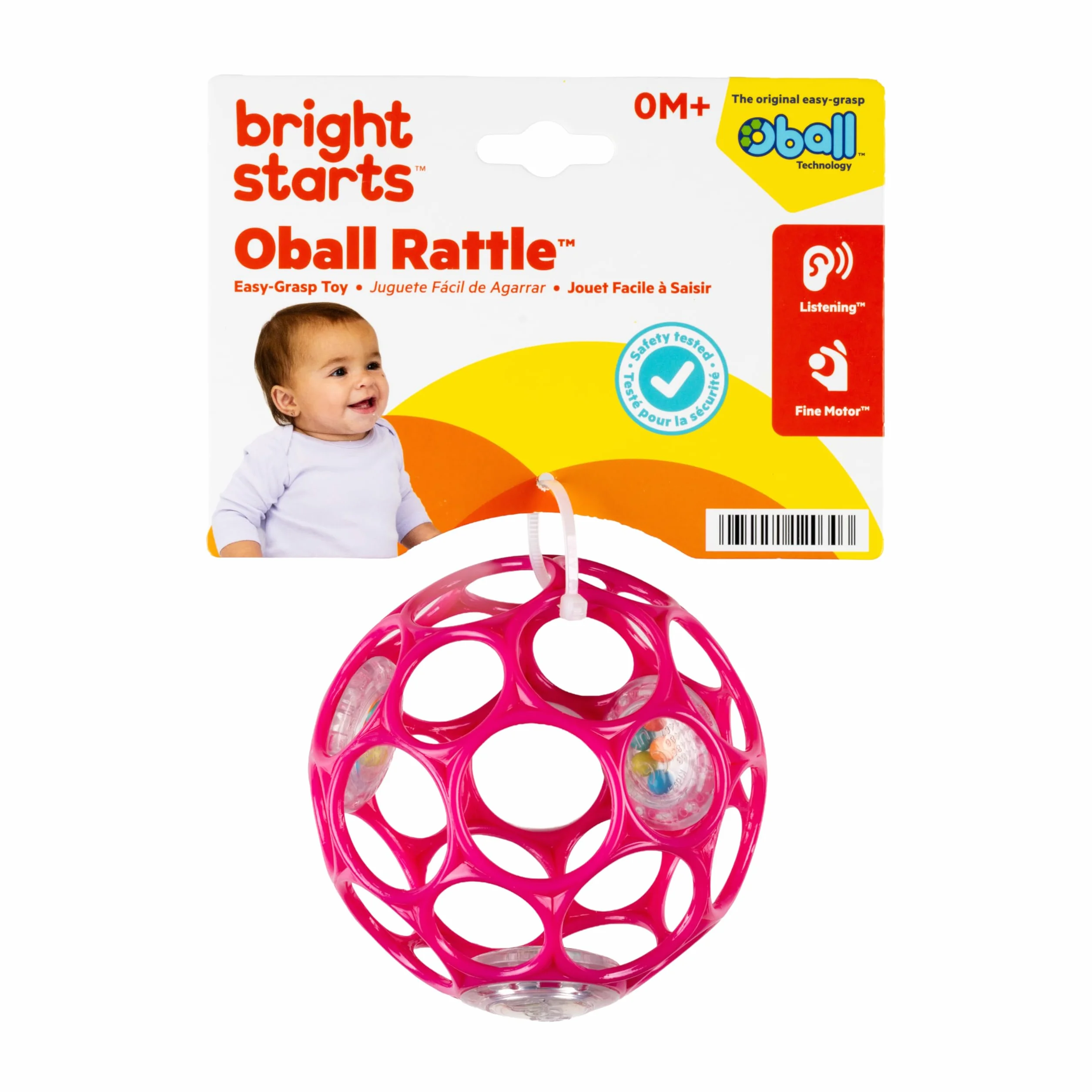 Bright Starts Oball Rattle Easy-Grasp zabawka - różowa, dla noworodka w wieku - 1 szt. (1 opakowanie)