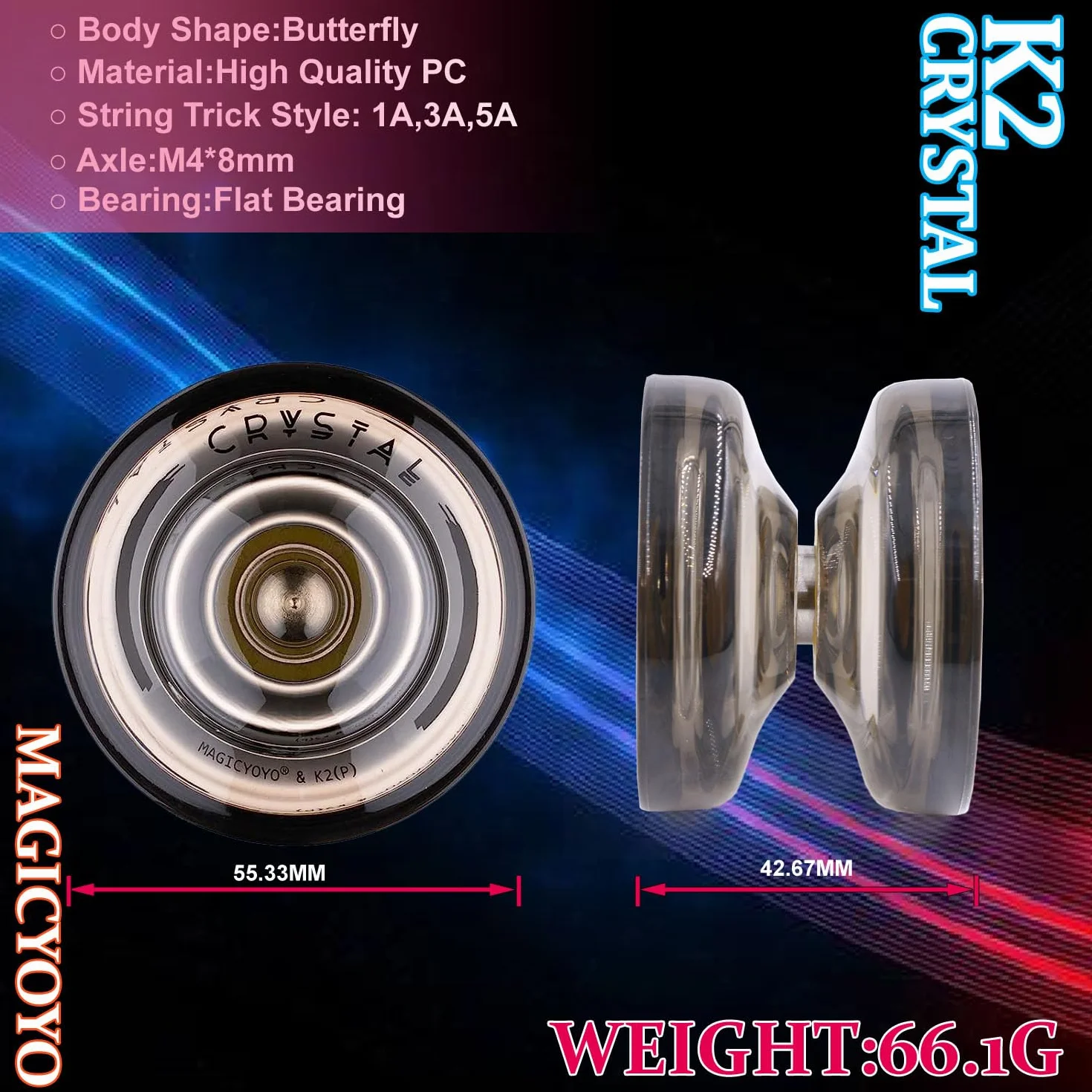 MAGICYOYO K2 Yoyo dla początkujących dzieci, responsywny Yoyos Pro z niereaktywnym zestawem łożysk, końcówki do obracania palcami, Yo Yo Ball z 12 strunami Yoyo, czarny