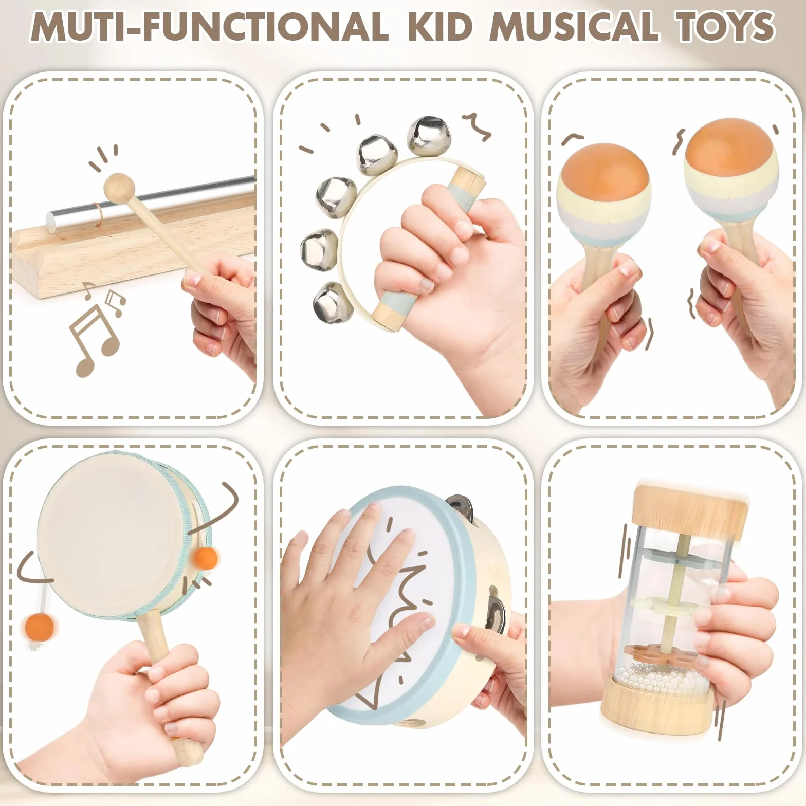 Baby Montessori Drewniane Instrumenty Muzyczne - Perkusja dla Dzieci od 2-3 Lat