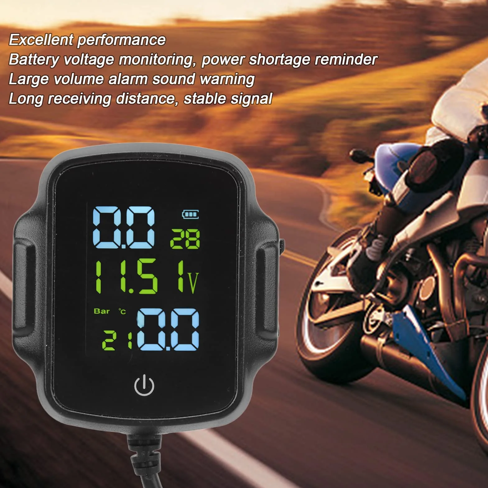 Motocykl TPMS, Wygodna Trwała wydajność QC3.0 DC 12V Szybkie ładowanie Profesjonalny System Monitorowania Ciśnienia w Oponach do Motocykla