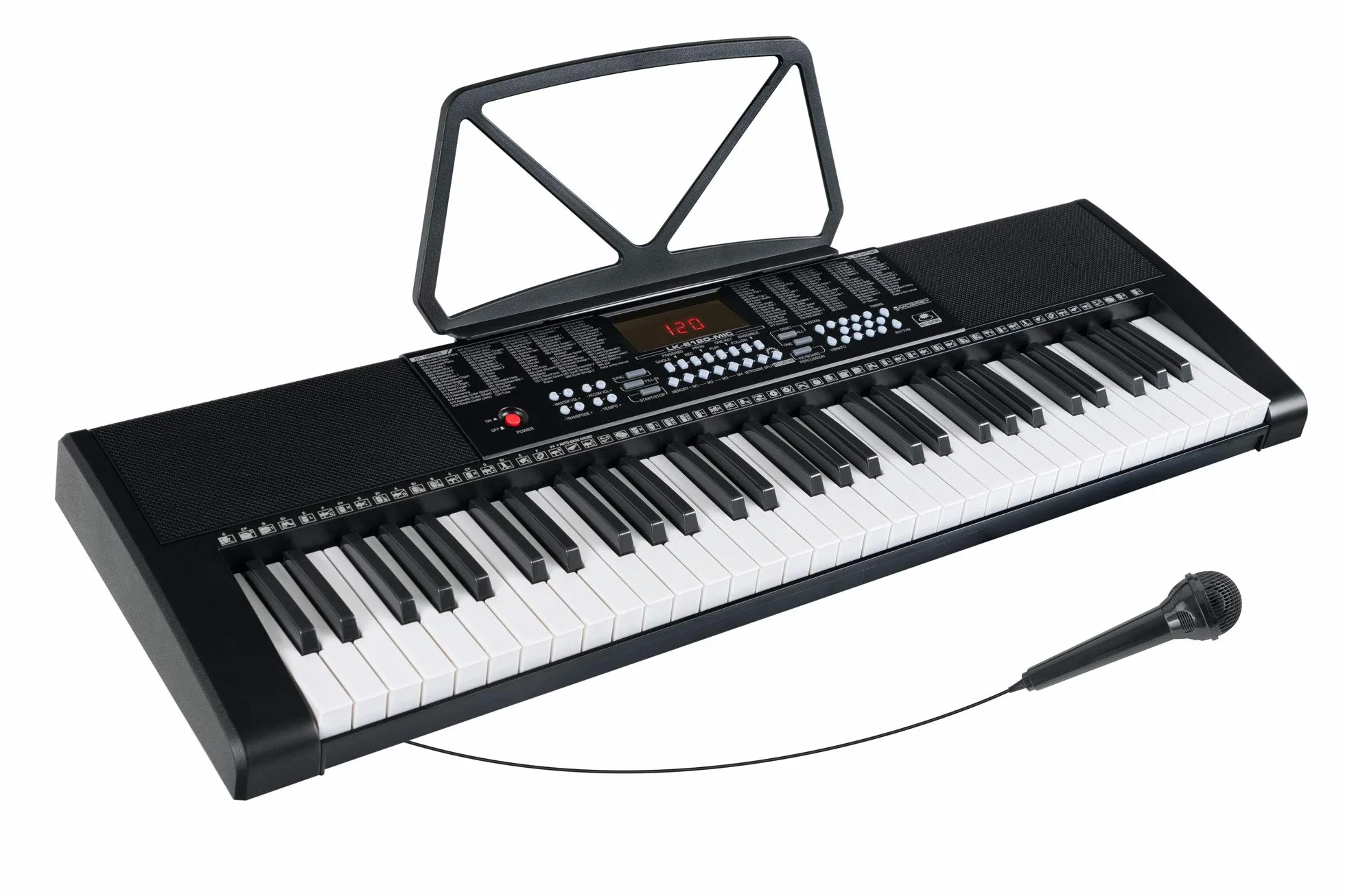 McGrey LK-6120-MIC Keyboard – klawiatura dla początkujących z 61 przyciskami świecącymi – 255 dźwięków i 255 rytmów – 50 utworów demo – w zestawie mikrofon – czarna