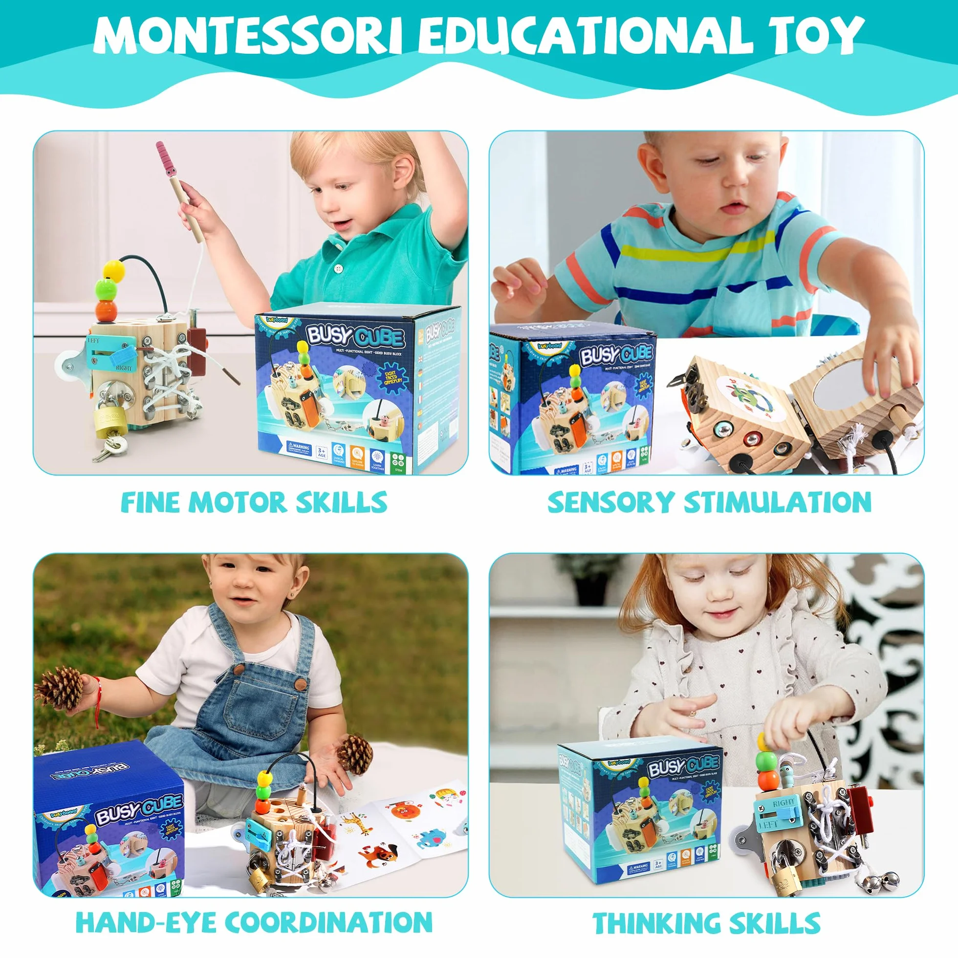 Kostka aktywności, 15 w 1 Busy Cube Gry Dla Dzieci Dziewczyna Montessori Sensorial Zabawki Zabawki Zabawka Kostka Drewniane Dzieci Zajęta Board 1 2 3 4 lata