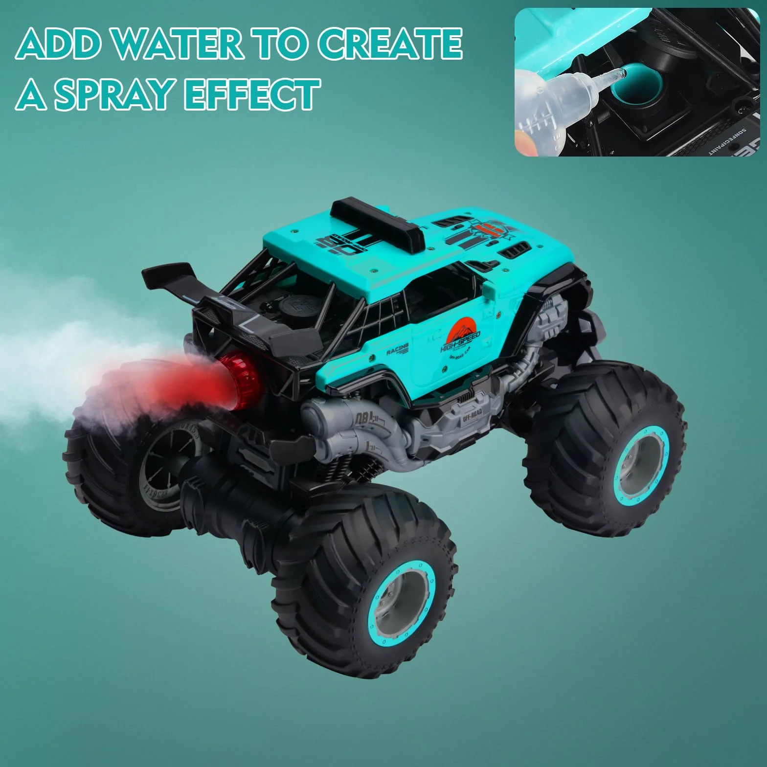 iBlivers Samochód Zdalnie Sterowany, Zdalne sterowanie Monster Truck, 2.4GHz All Terrain RC Cars, zdalne sterowanie Monster Car z 2 bateriami, Spray RC Truck dla chłopców 4-7 8-12 i dziewcząt
